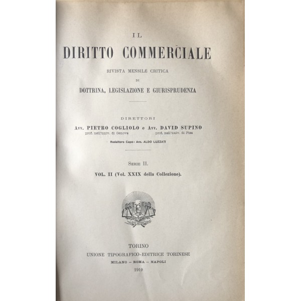 Il Diritto Commerciale. Diretta da: P. Cogliolo, D. Supino