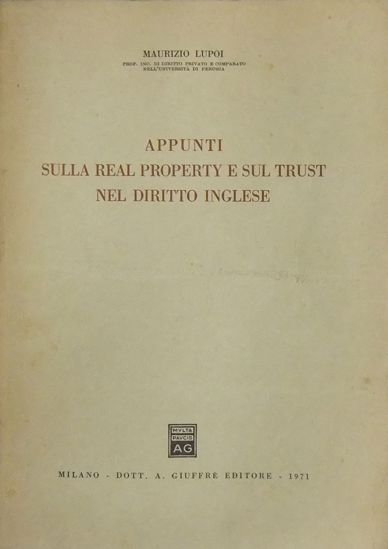 Appunti sulla real property e sul trust nel diritto inglese