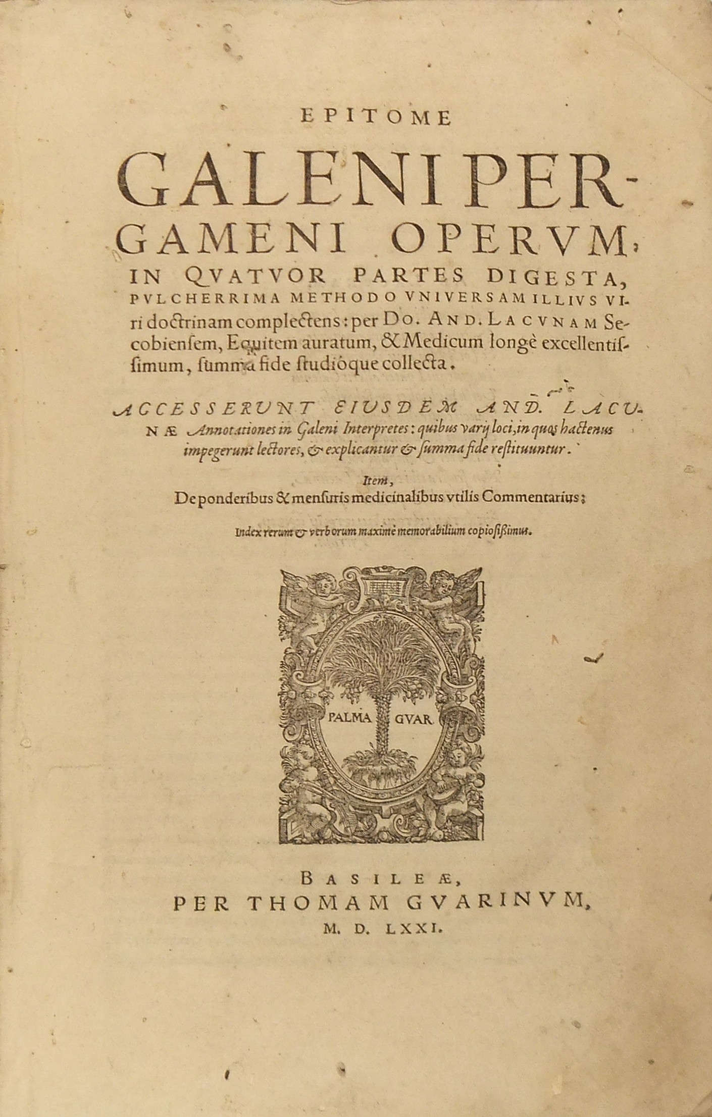 Epitome Galeni Pergameni operum in quatuor partes