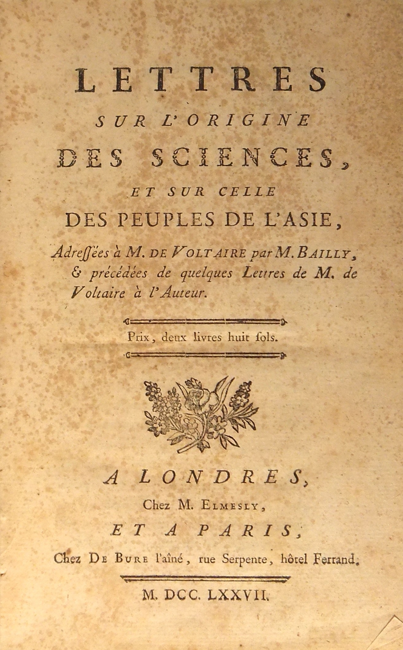 Lettres sur l'origine des sciences et sur celle de