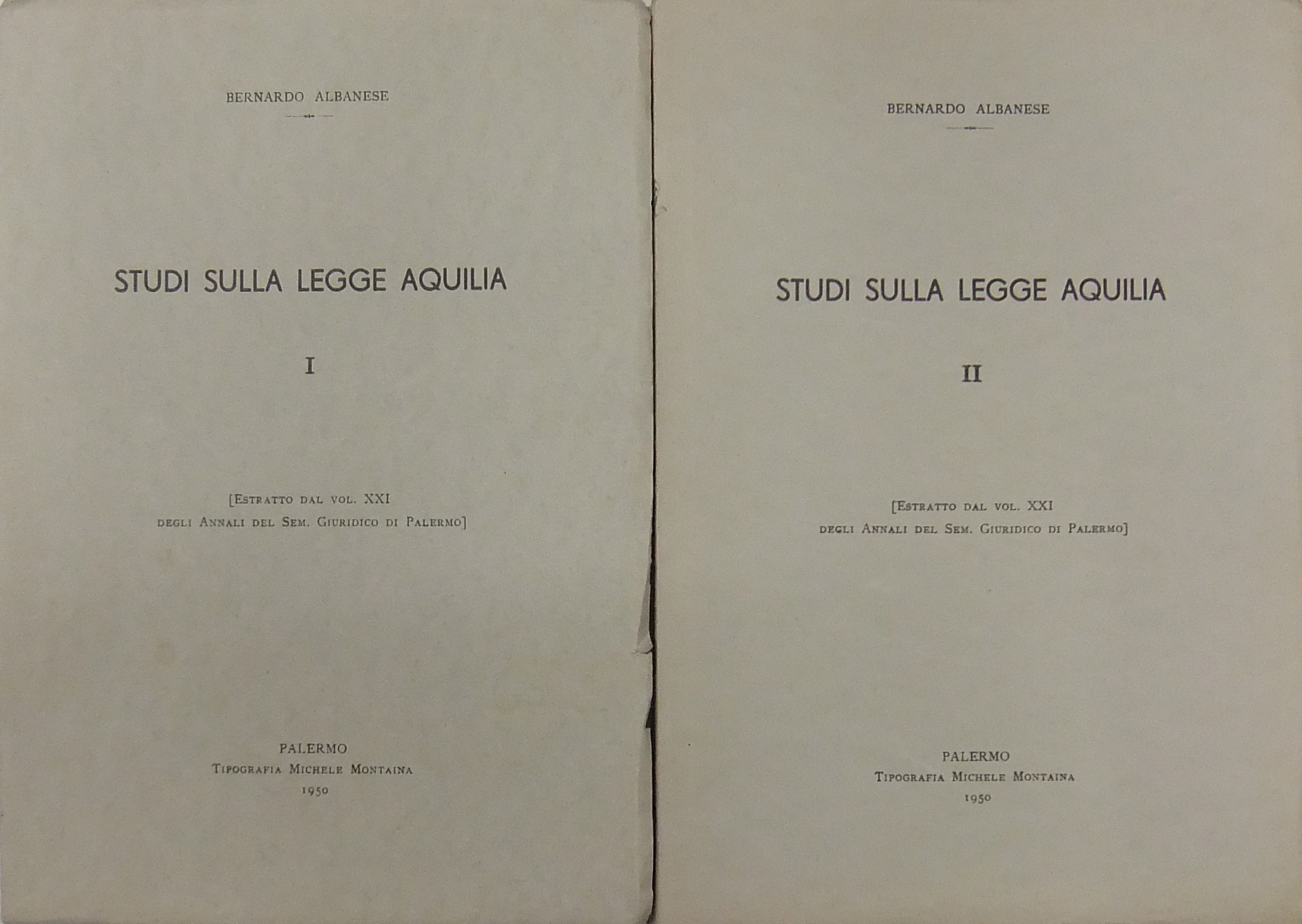 Studi sulla legge Aquilia. (Estratto dal vol. XXI