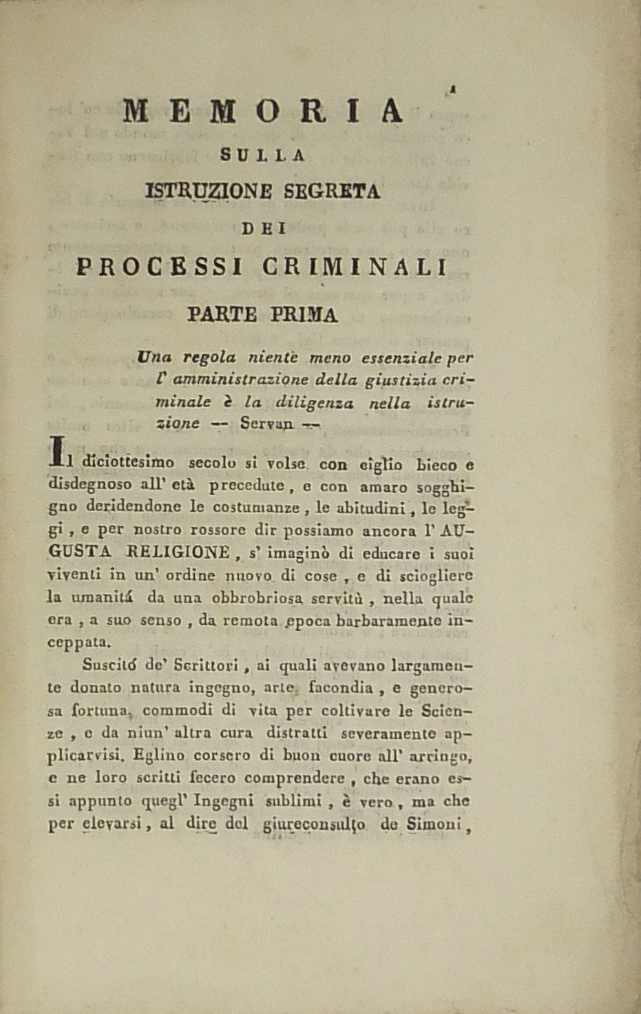Memoria sulla istruzione segreta dei processi crim
