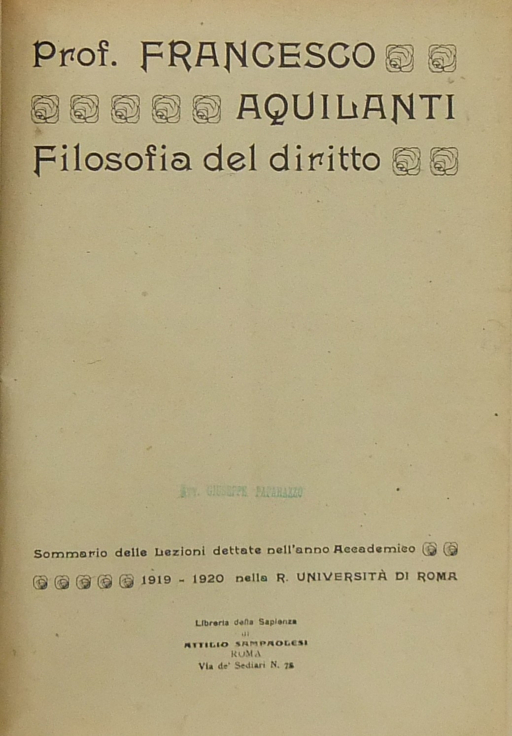 Filosofia del diritto. Sommario delle lezioni dett