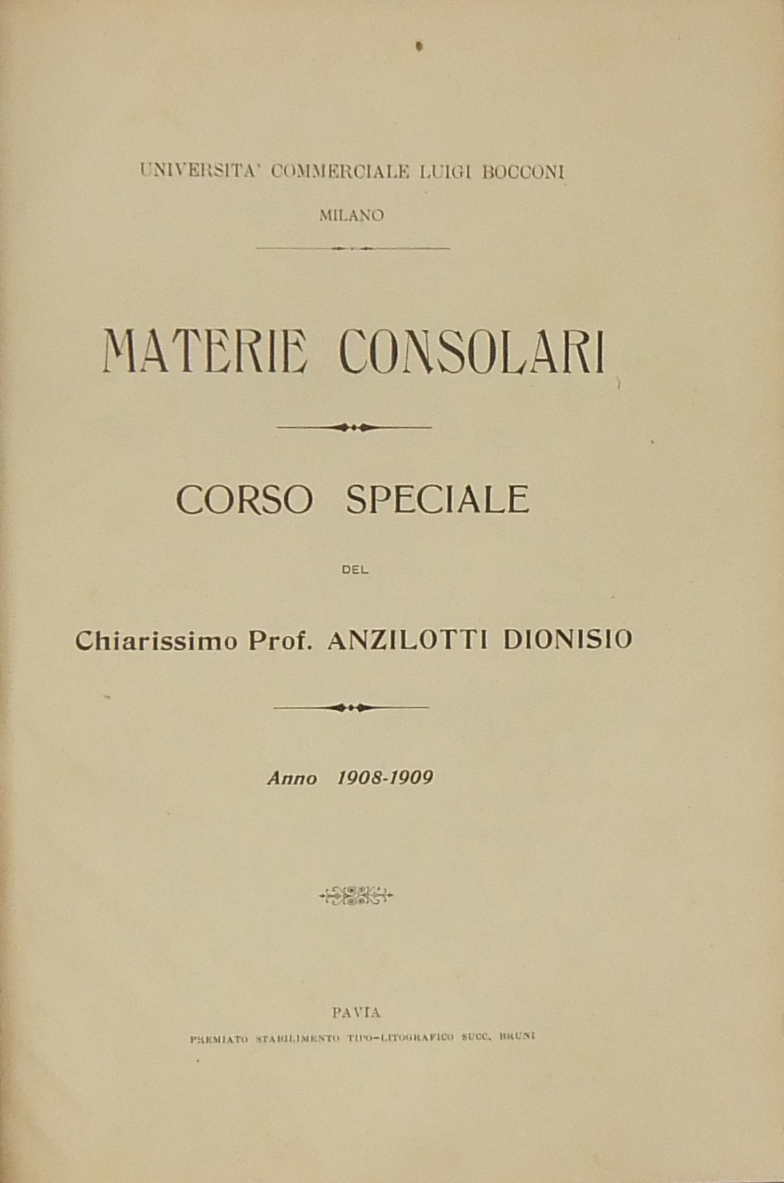 Materie consolari. Corso speciale.. Anno 1908-1909