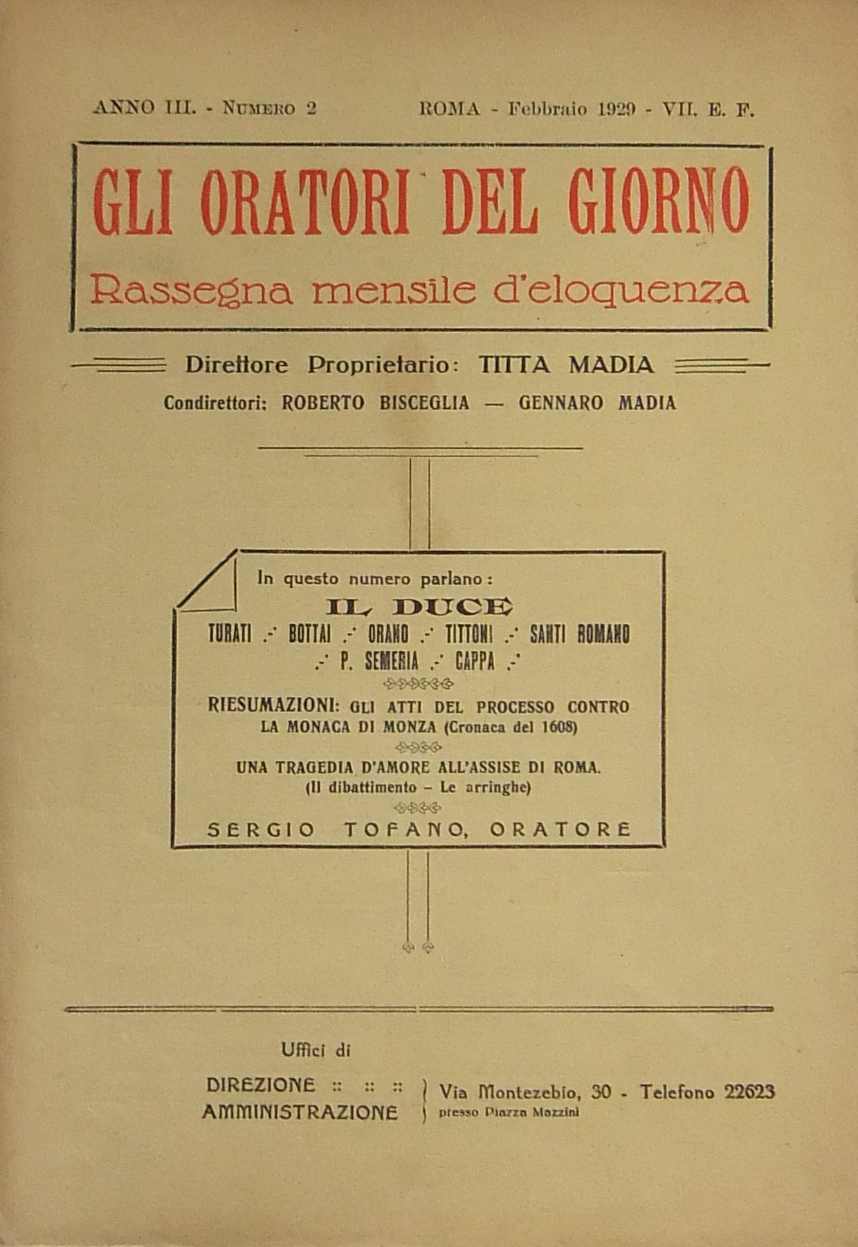 Gli oratori del giorno. Rassegna mensile d'eloquen