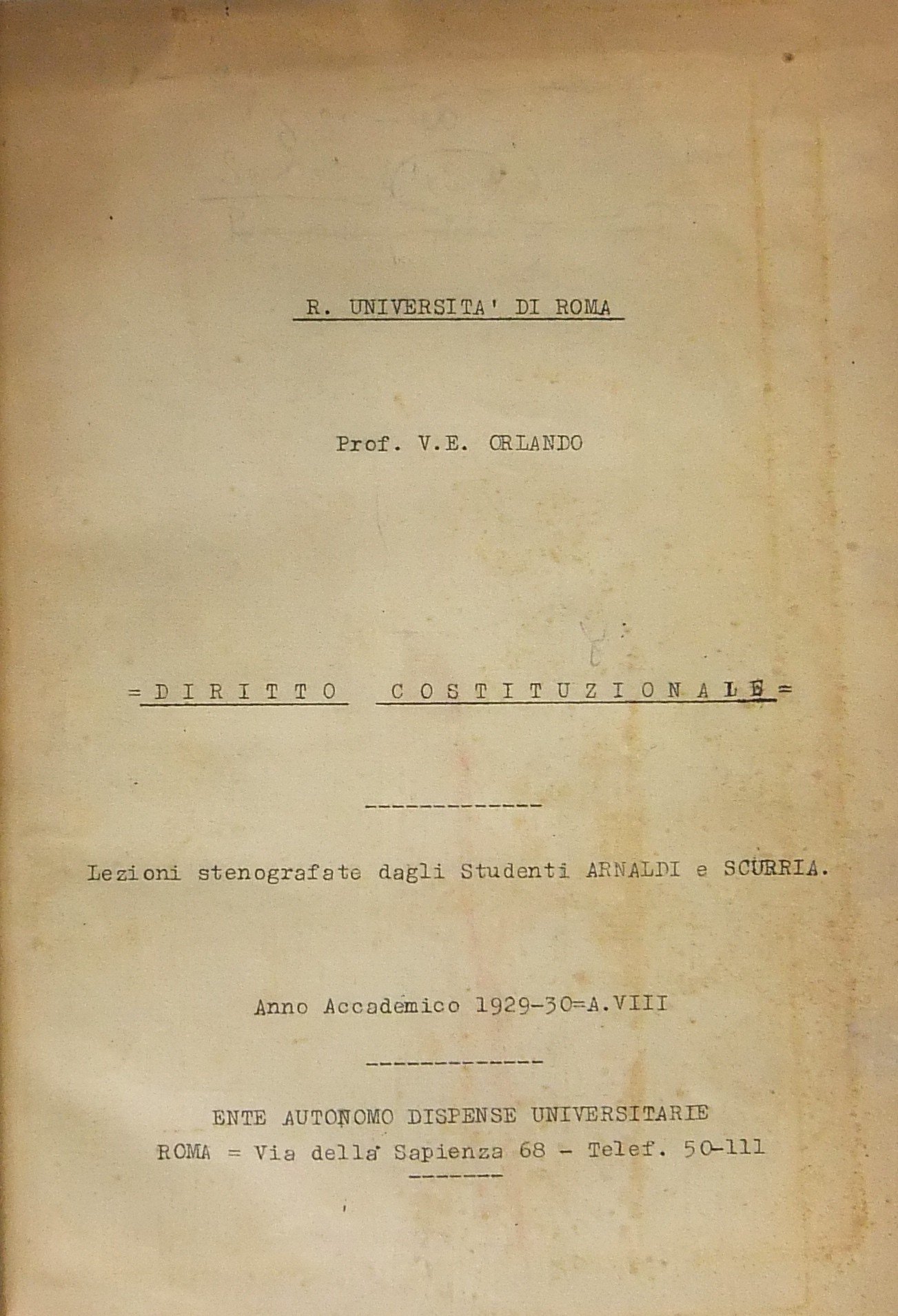 Diritto costituzionale. Lezioni stenografate dagli