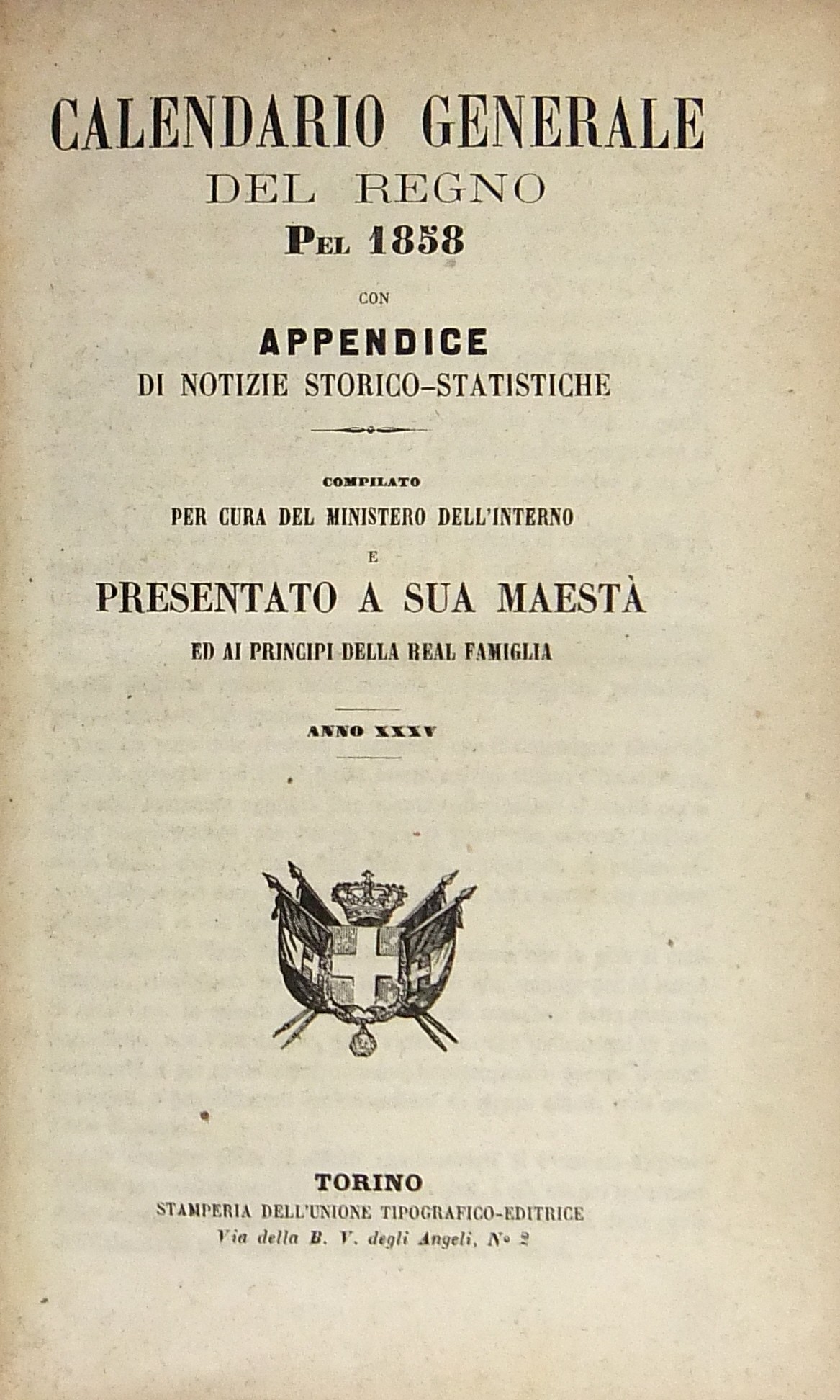 Calendario generale del Regno pel 1858 con Appendi
