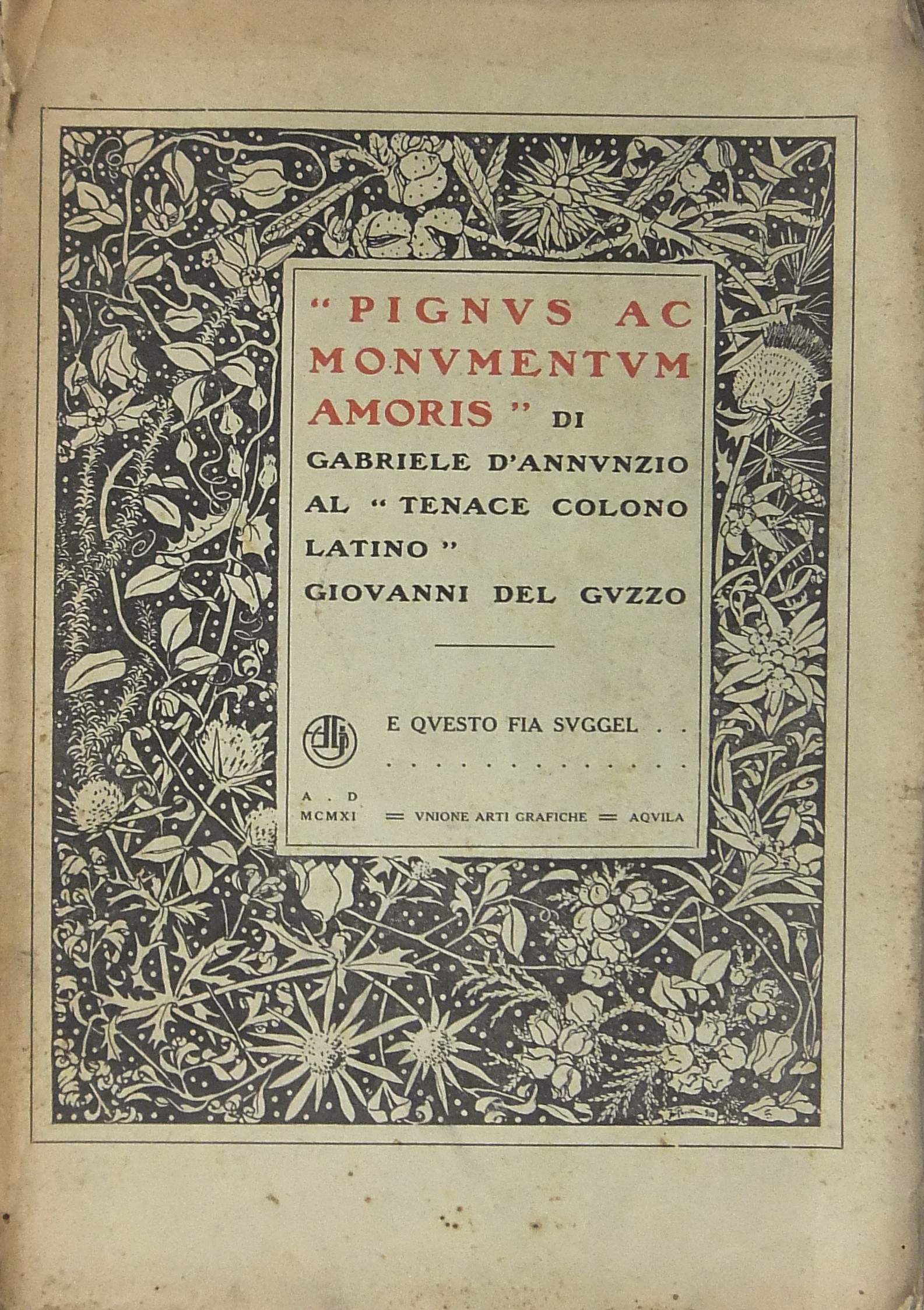 Pignus ac monumentum amoris di Gabriele D'Annunzi