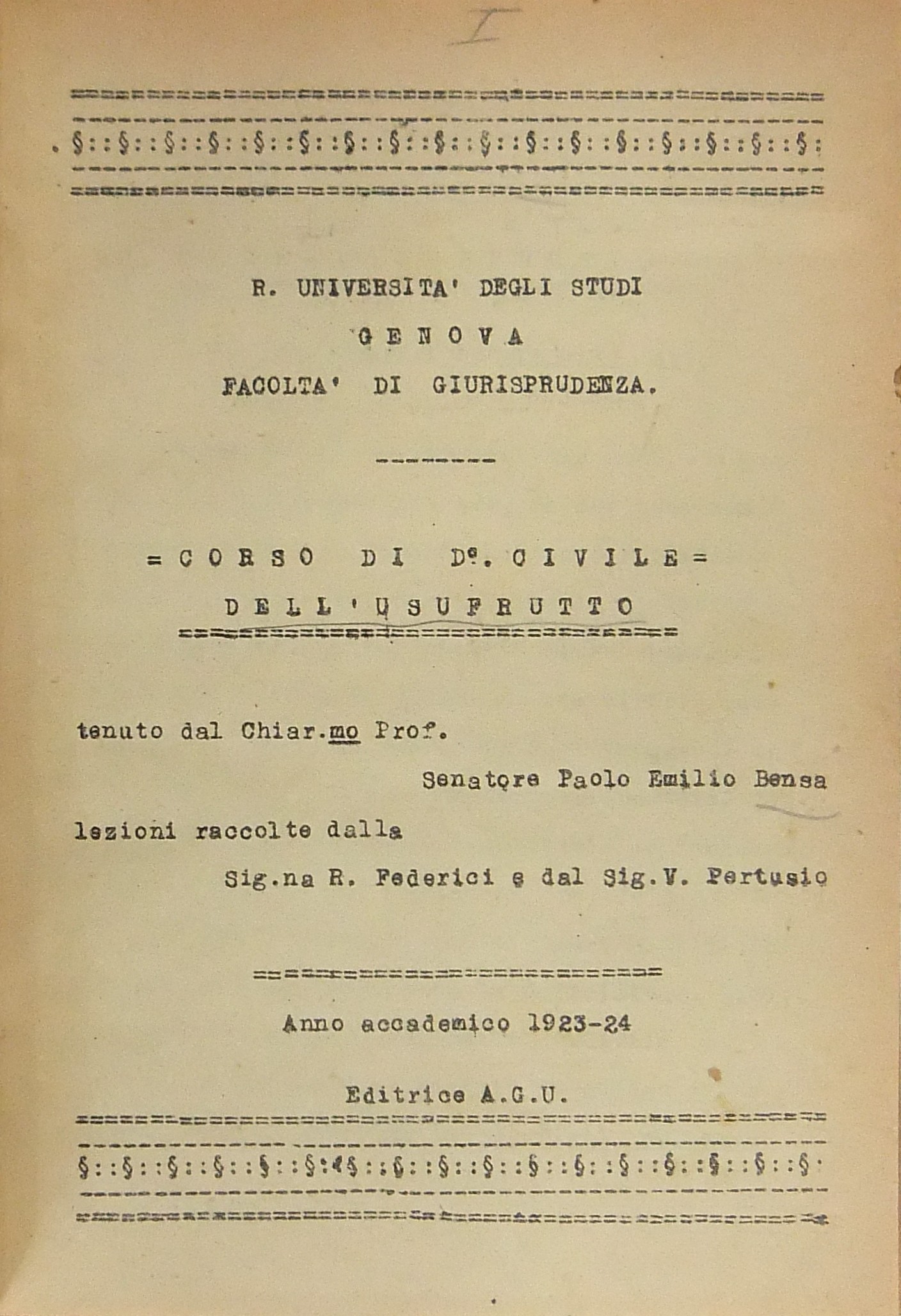 Corso di diritto civile. Dell'usufrutto. Lezioni r