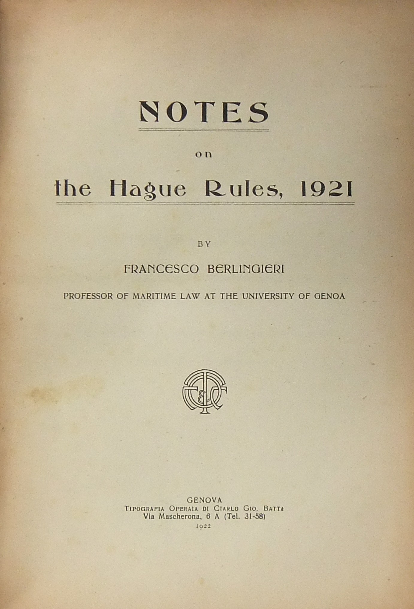 Notes on the Hague Rules 1921