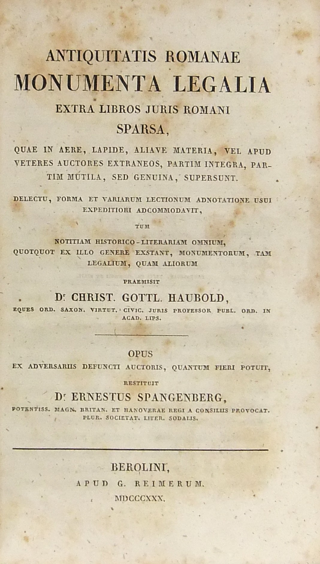 Antiquitatis romanae monumenta legalia extra libro