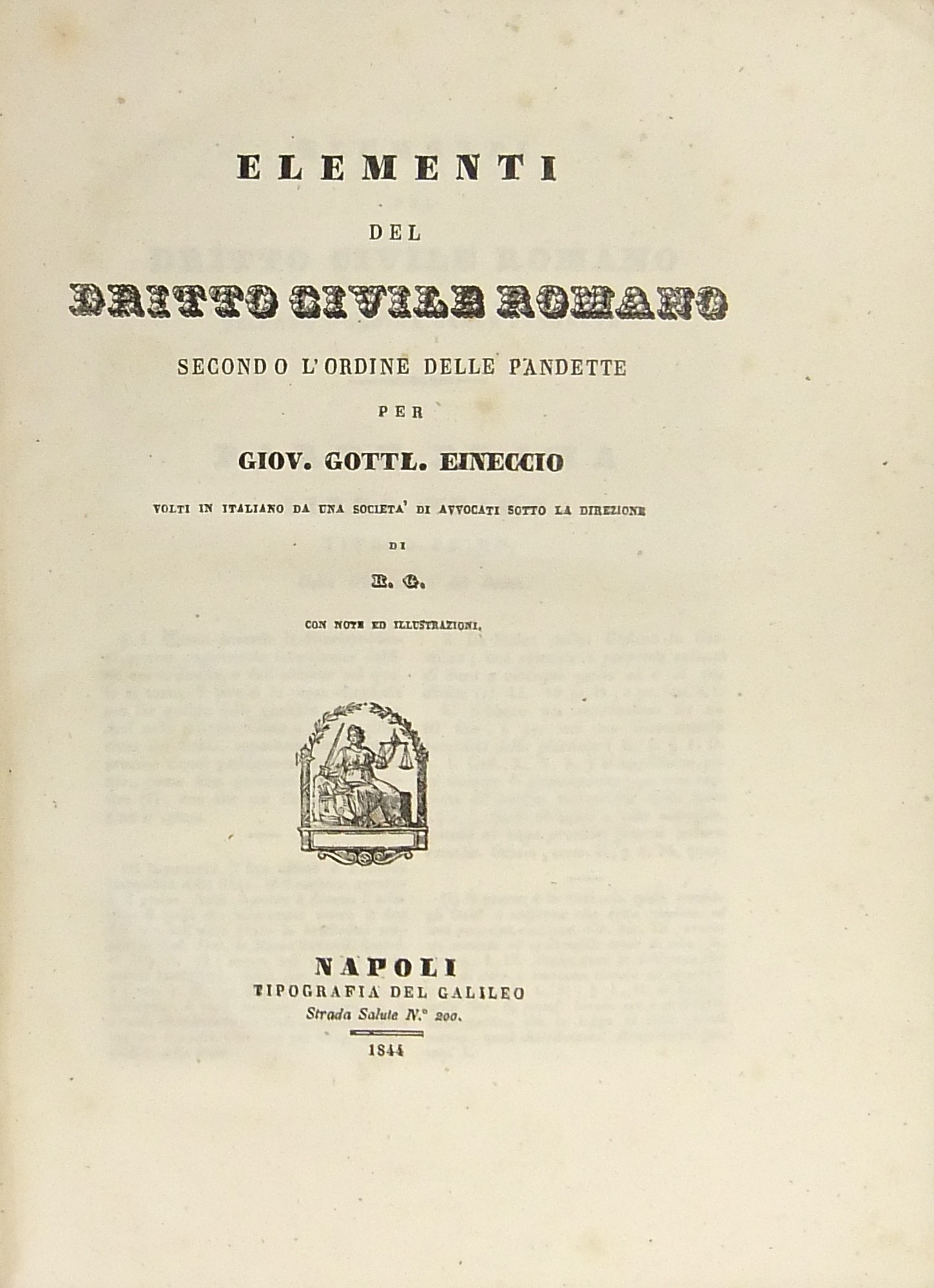 Gio Gottlieb Einnecio.. Elementi del dritto civile romano