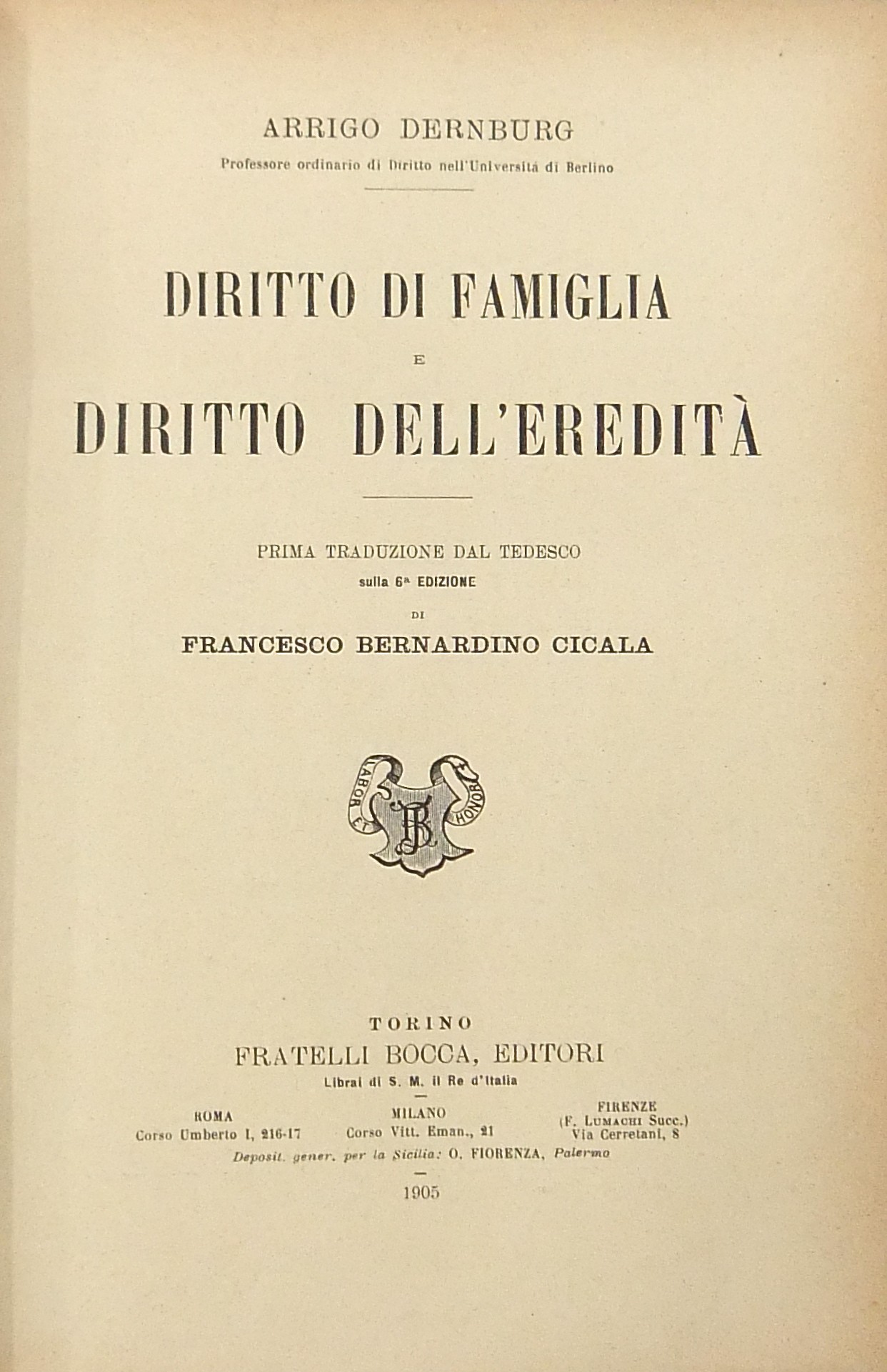 Diritto di famiglia e diritto dell'eredità. Prima