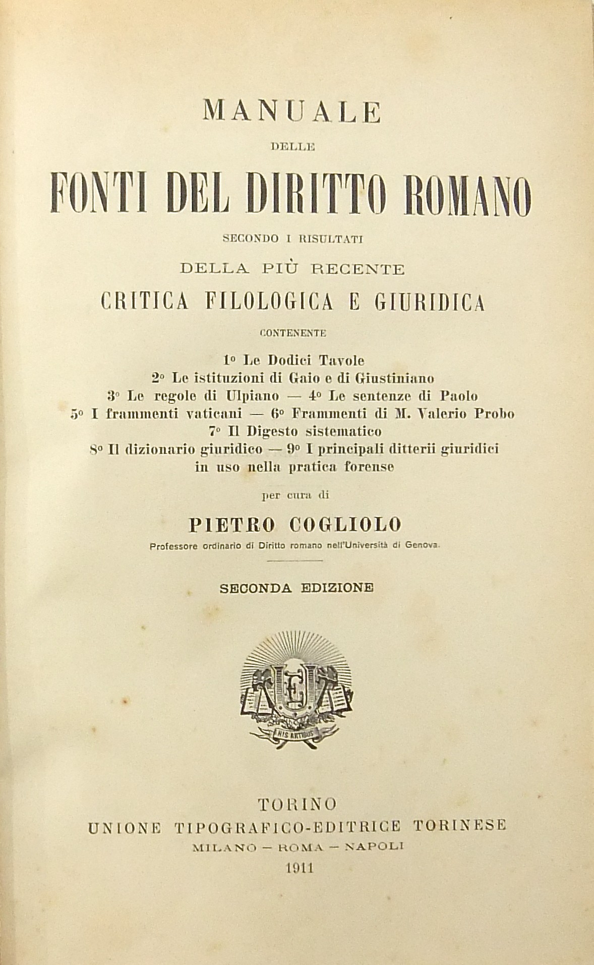 Manuale delle fonti del diritto romano secondo i r