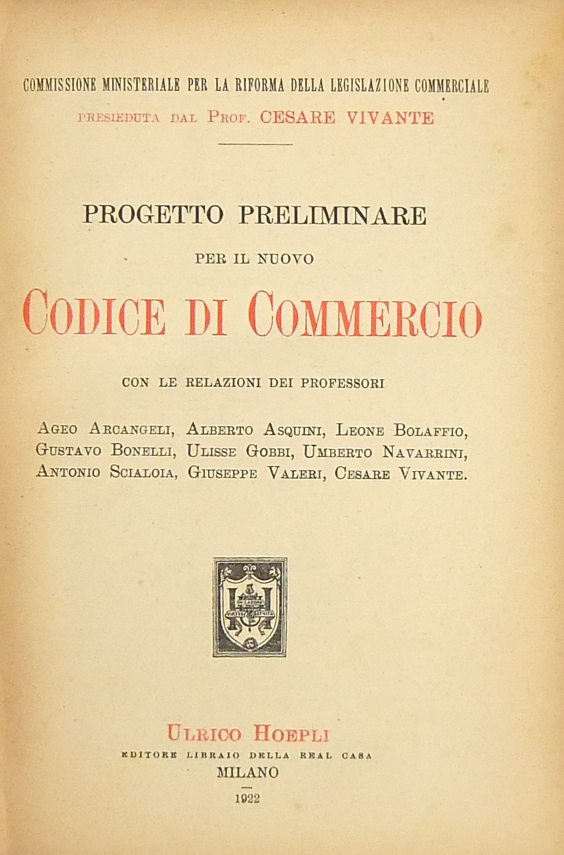 Progetto preliminare per il nuovo Codice di Commer