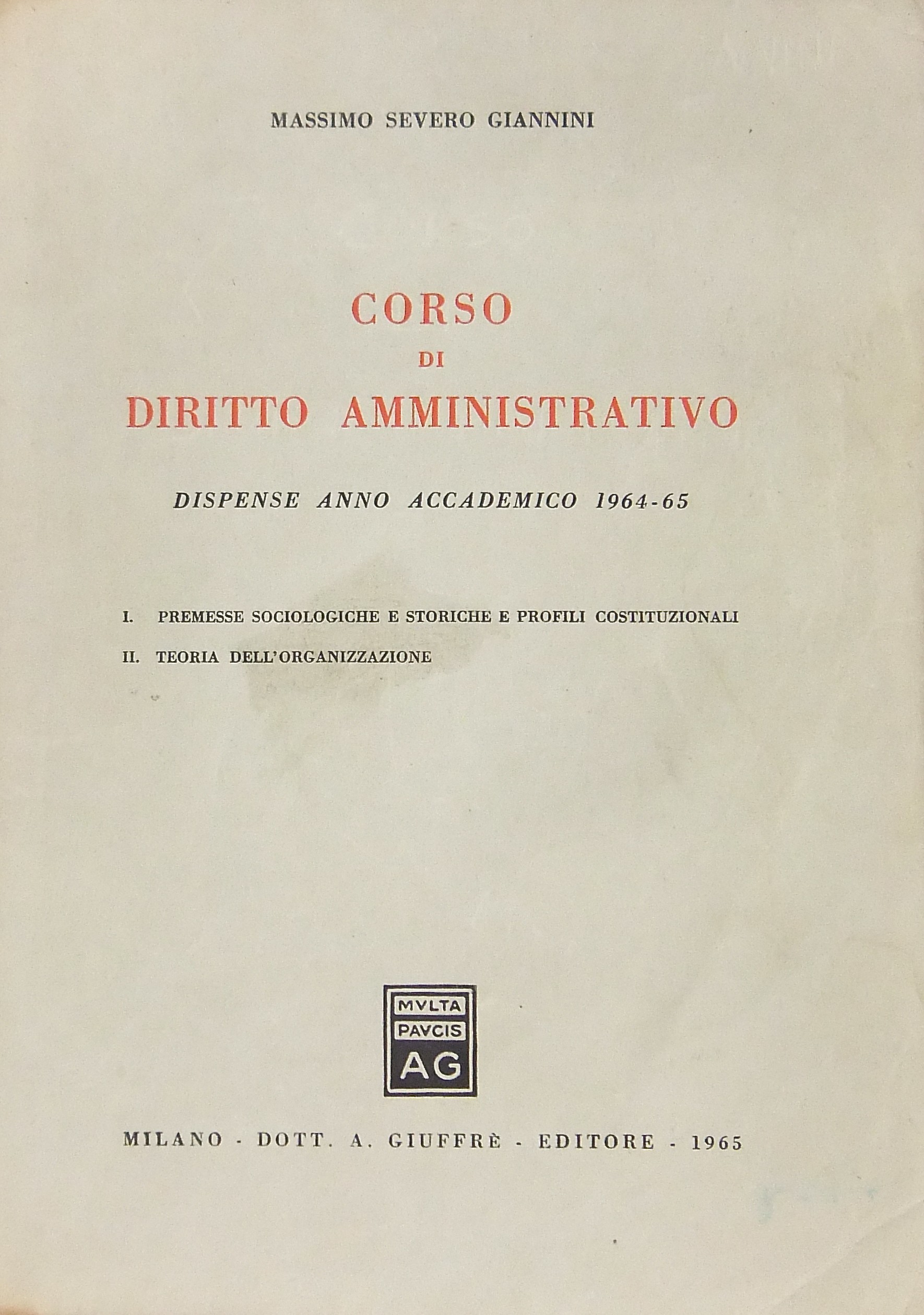 Corso di diritto amministrativo.