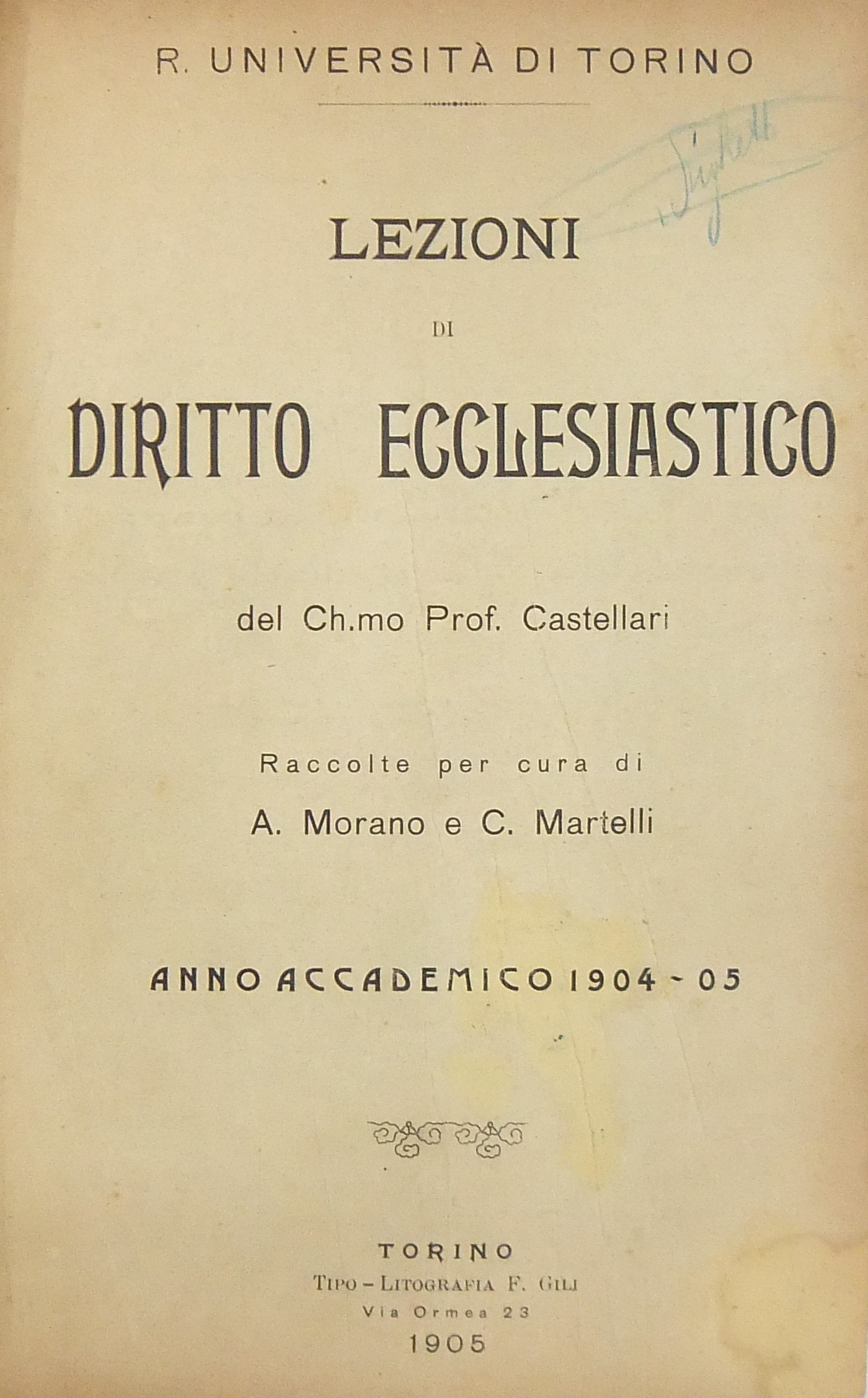 Lezioni di diritto ecclesiastico.. Raccolte per cu