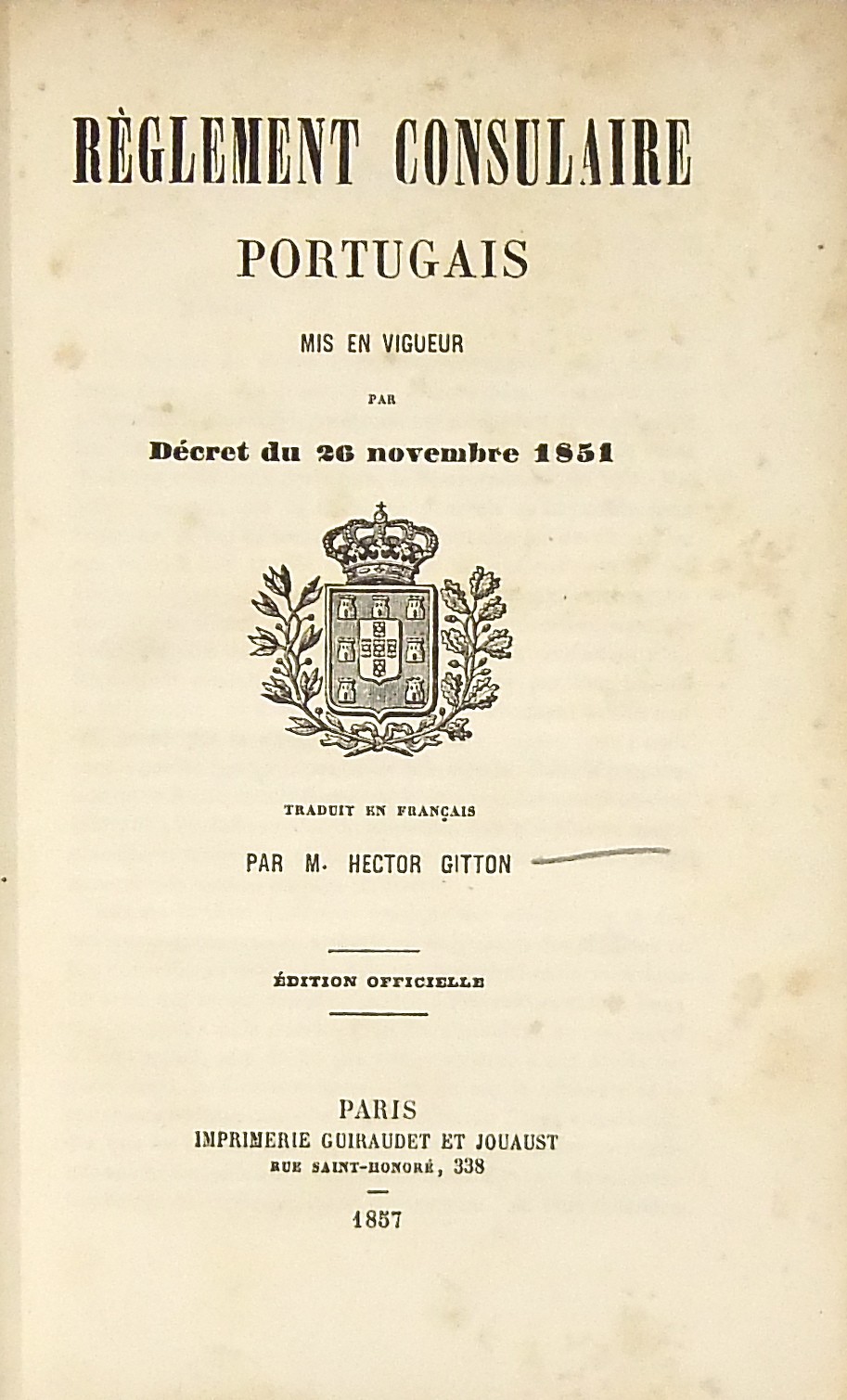 Reglement consulaire portugais mis en vigueur par