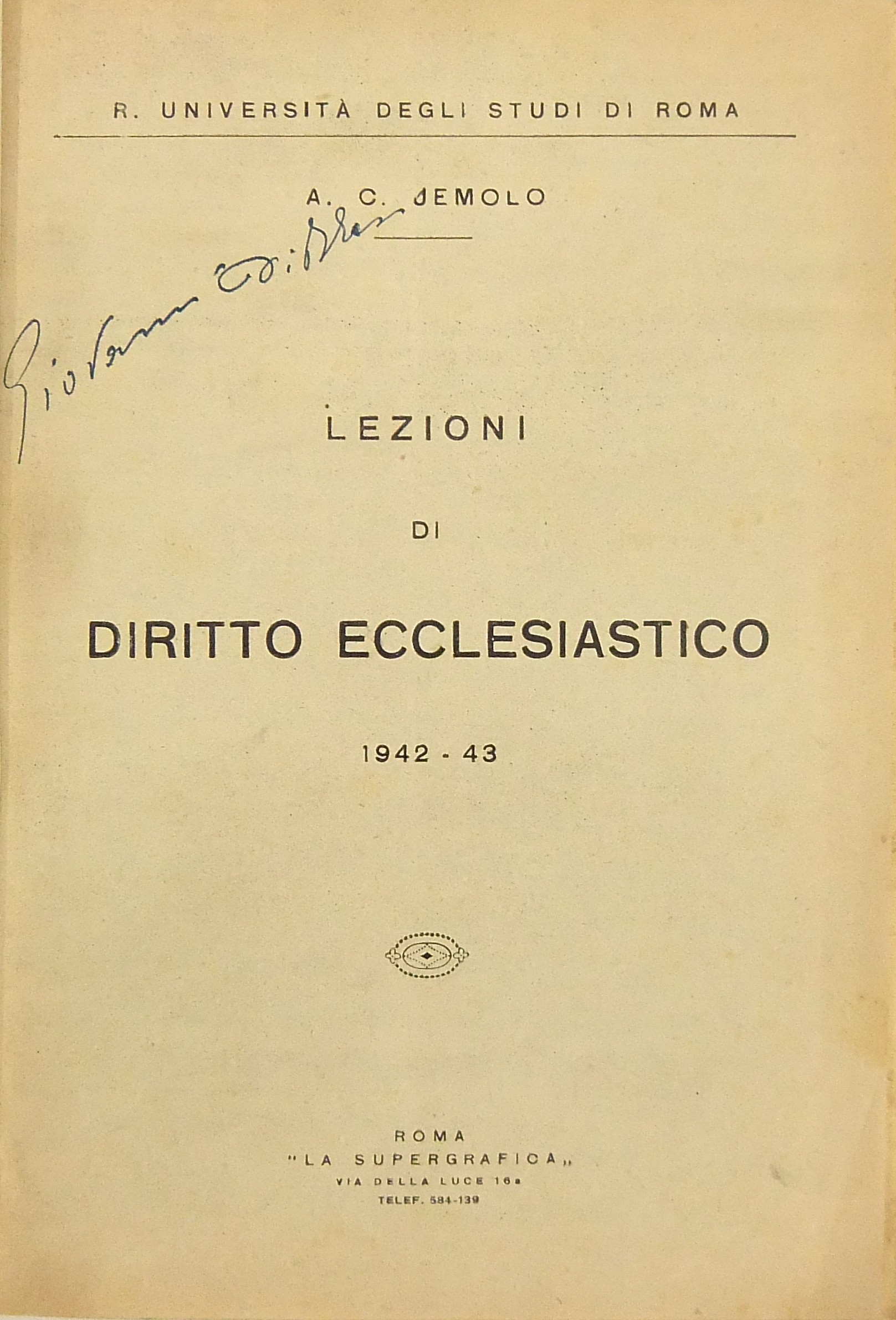 Lezioni di diritto ecclesiastico 1942-43