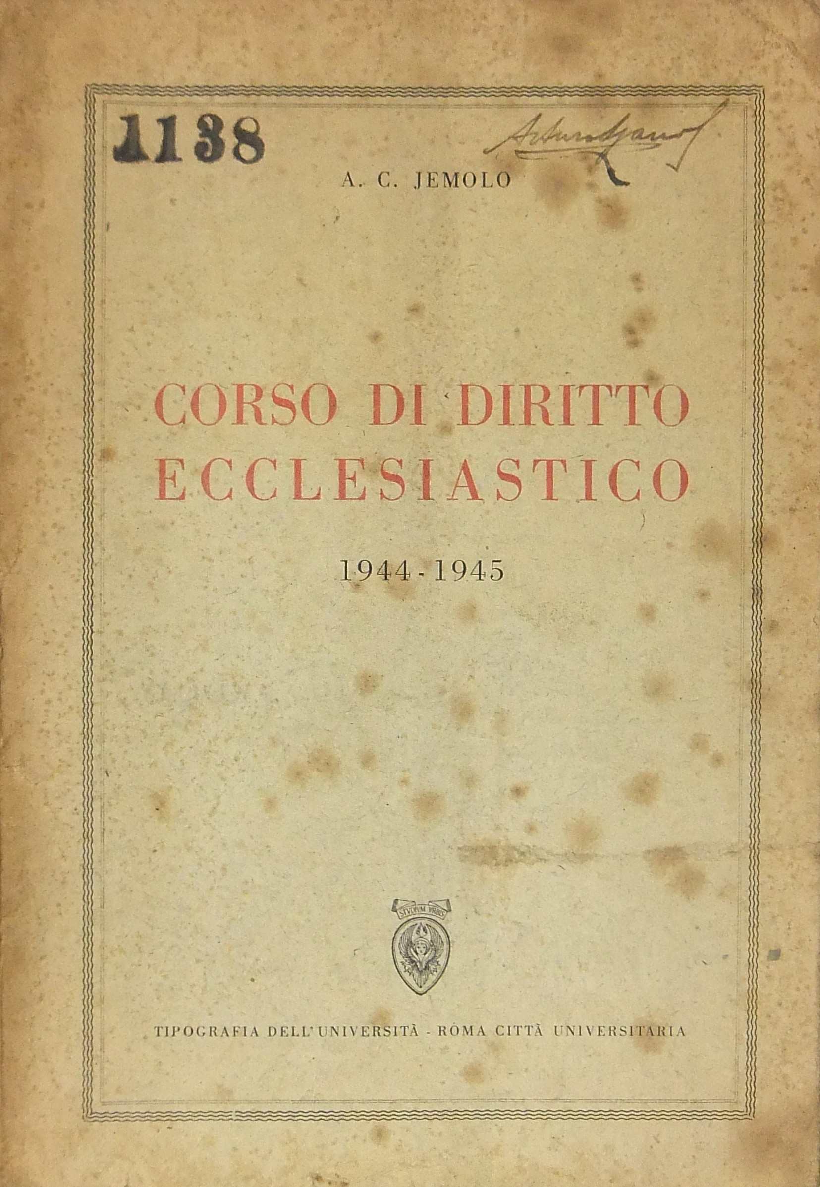 Corso di diritto ecclesiastico 1944-1945