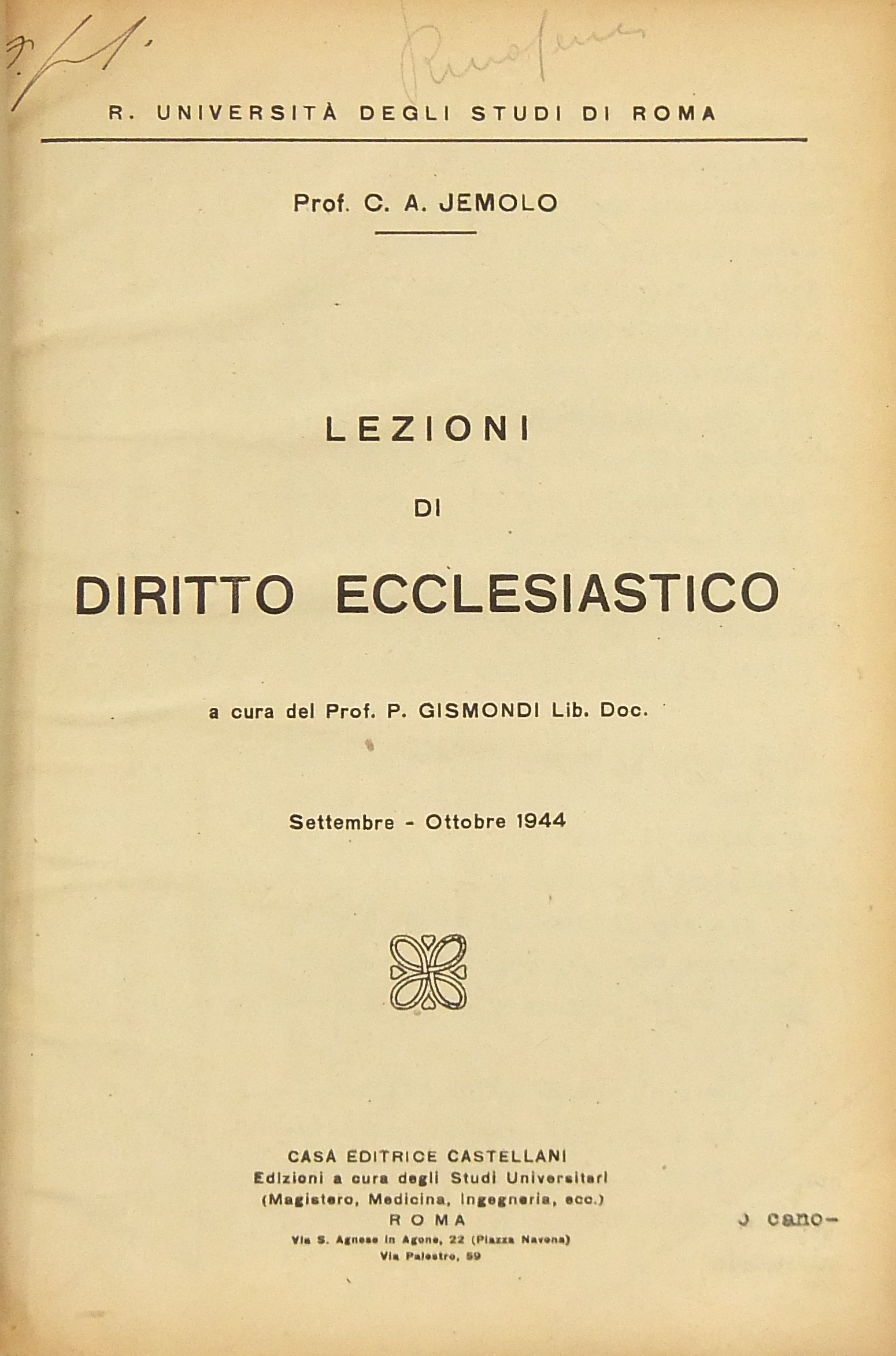 Lezioni di diritto ecclesiastico a cura del Prof.