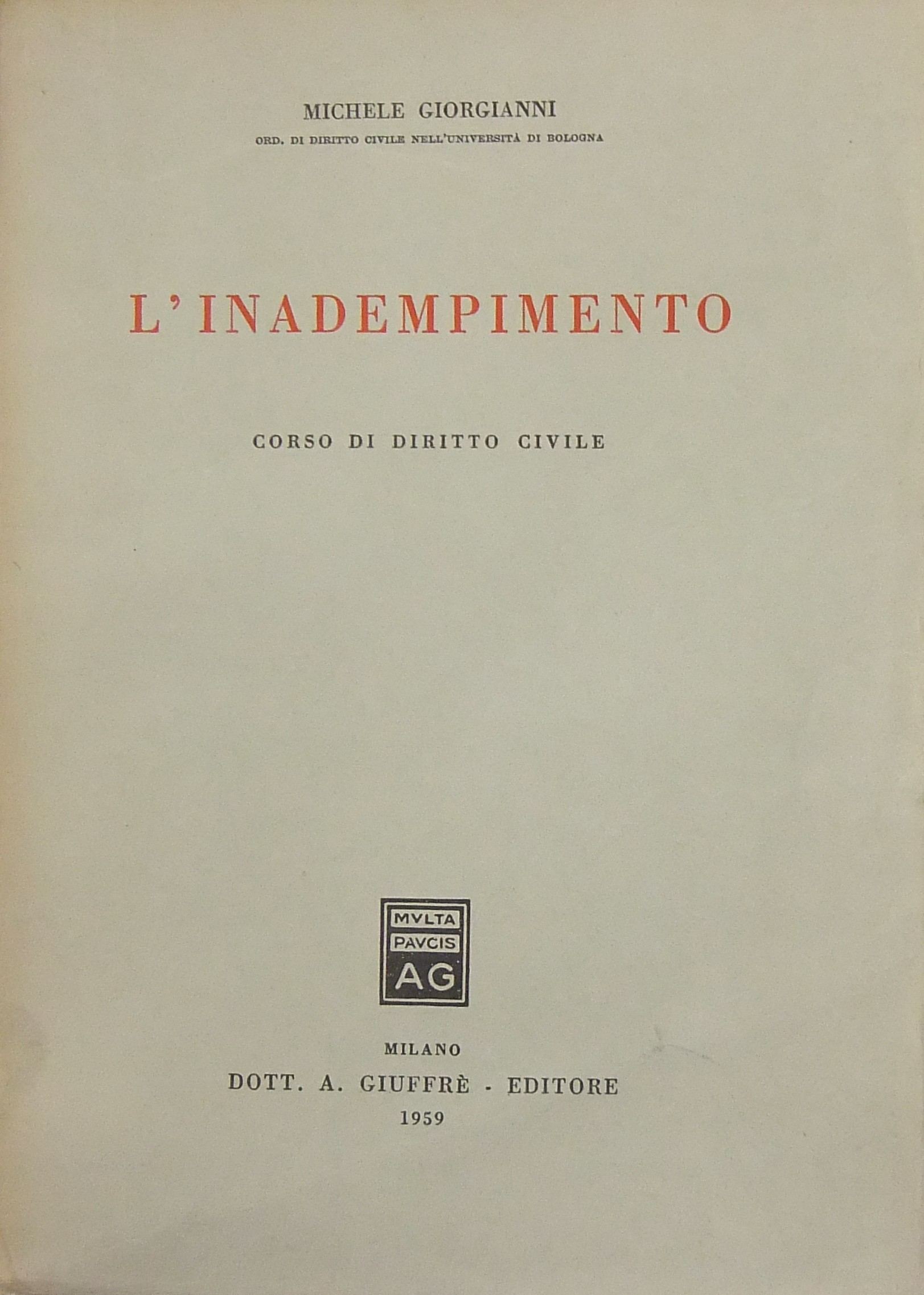 L'inadempimento. Corso di diritto civile