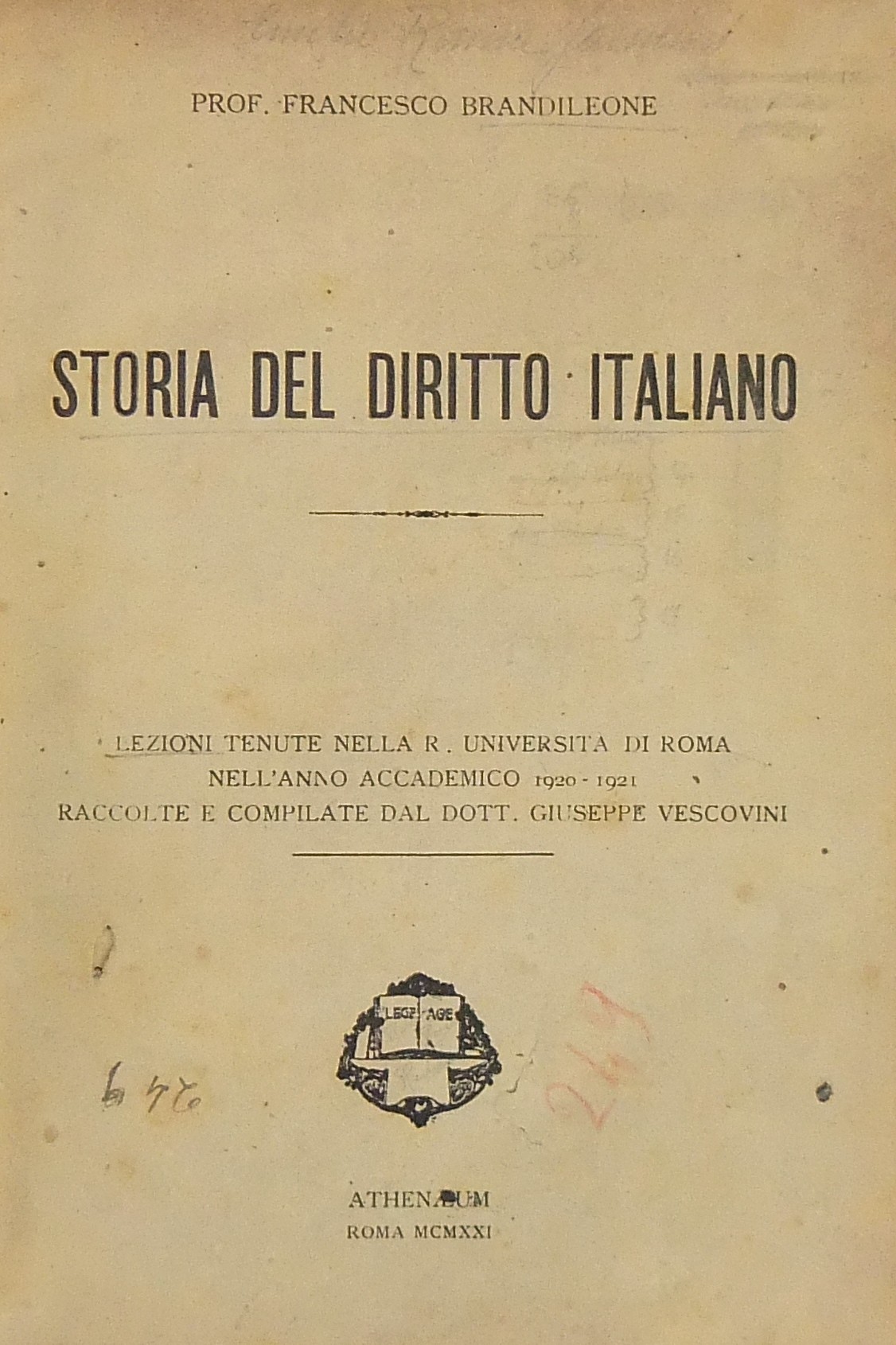 Storia del diritto italiano. Lezioni tenute nella