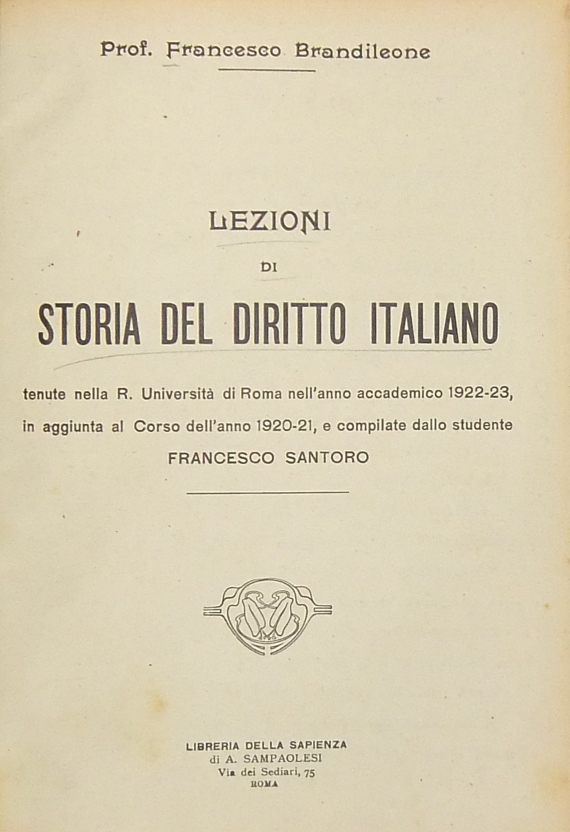 Lezioni di storia del diritto italiano tenute nell
