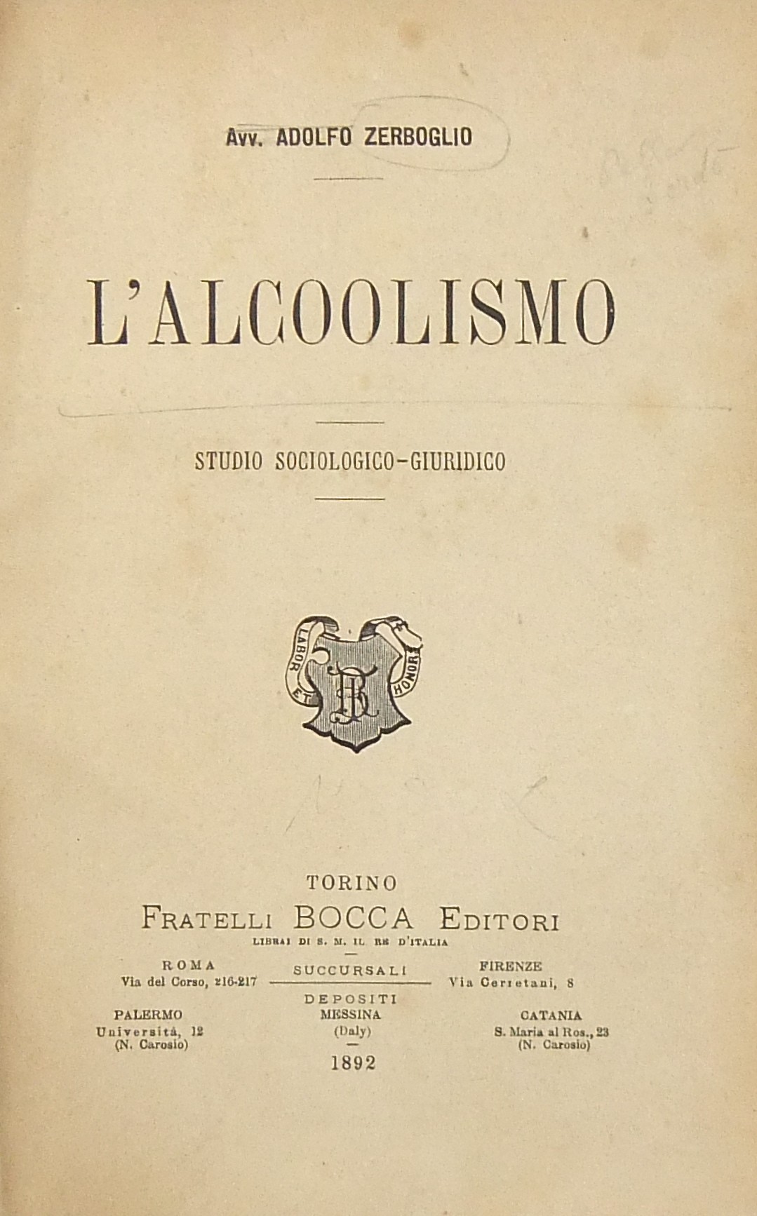 L'alcoolismo. Studio sociologico-giuridico