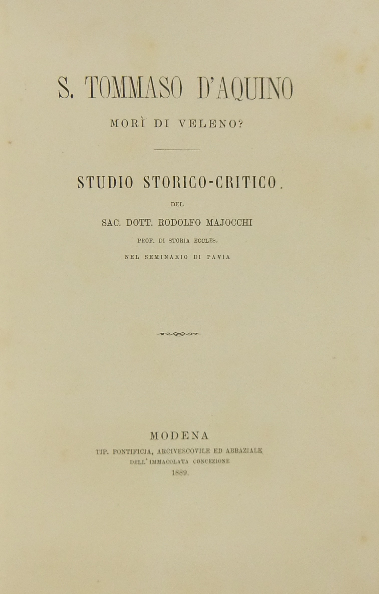 S.Tommaso d'Aquino morì di veleno? Studio storico-