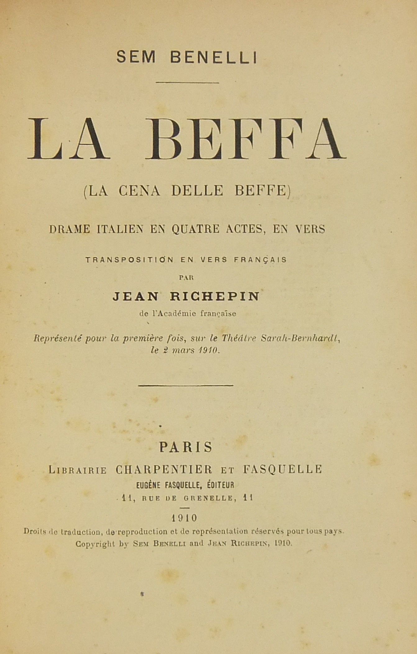 La beffa. (La cena delle beffe). Drame italien en