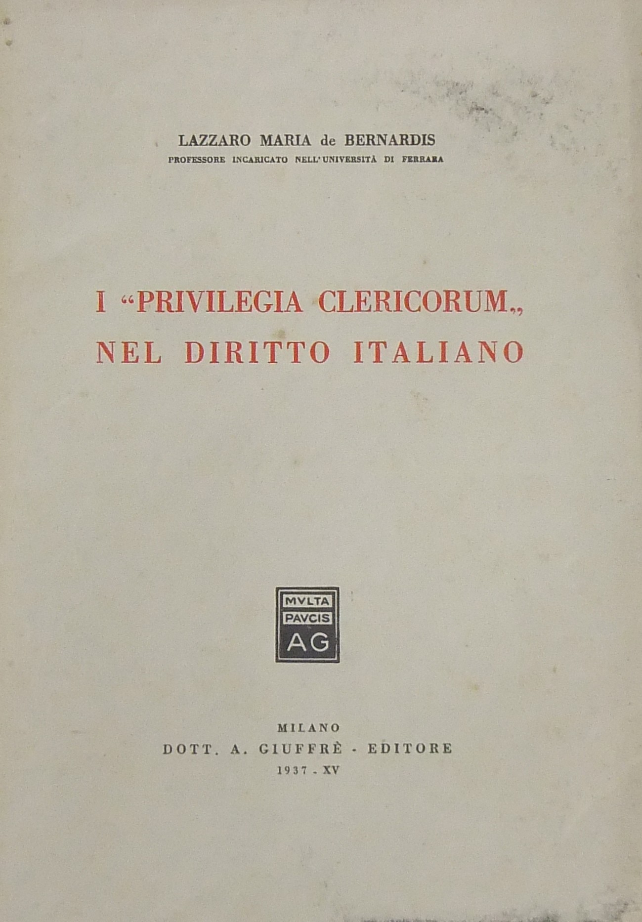 I Privilegia clericorum nel diritto italiano