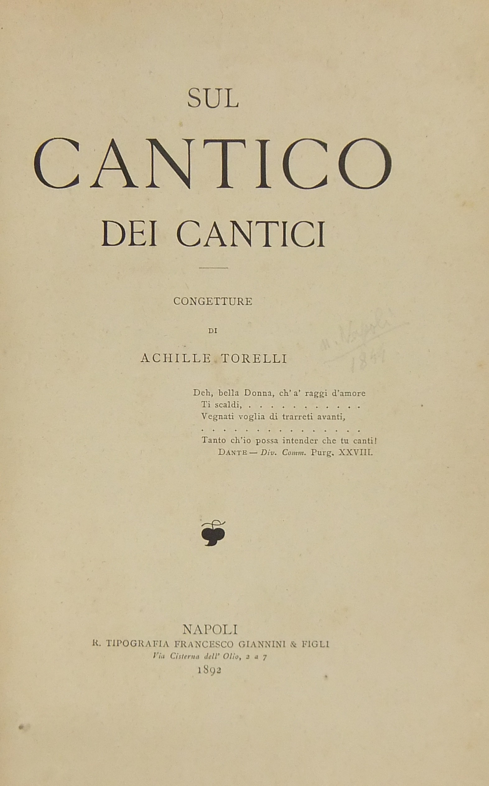 Sul Cantico dei Cantici. Congetture di Achille Tor
