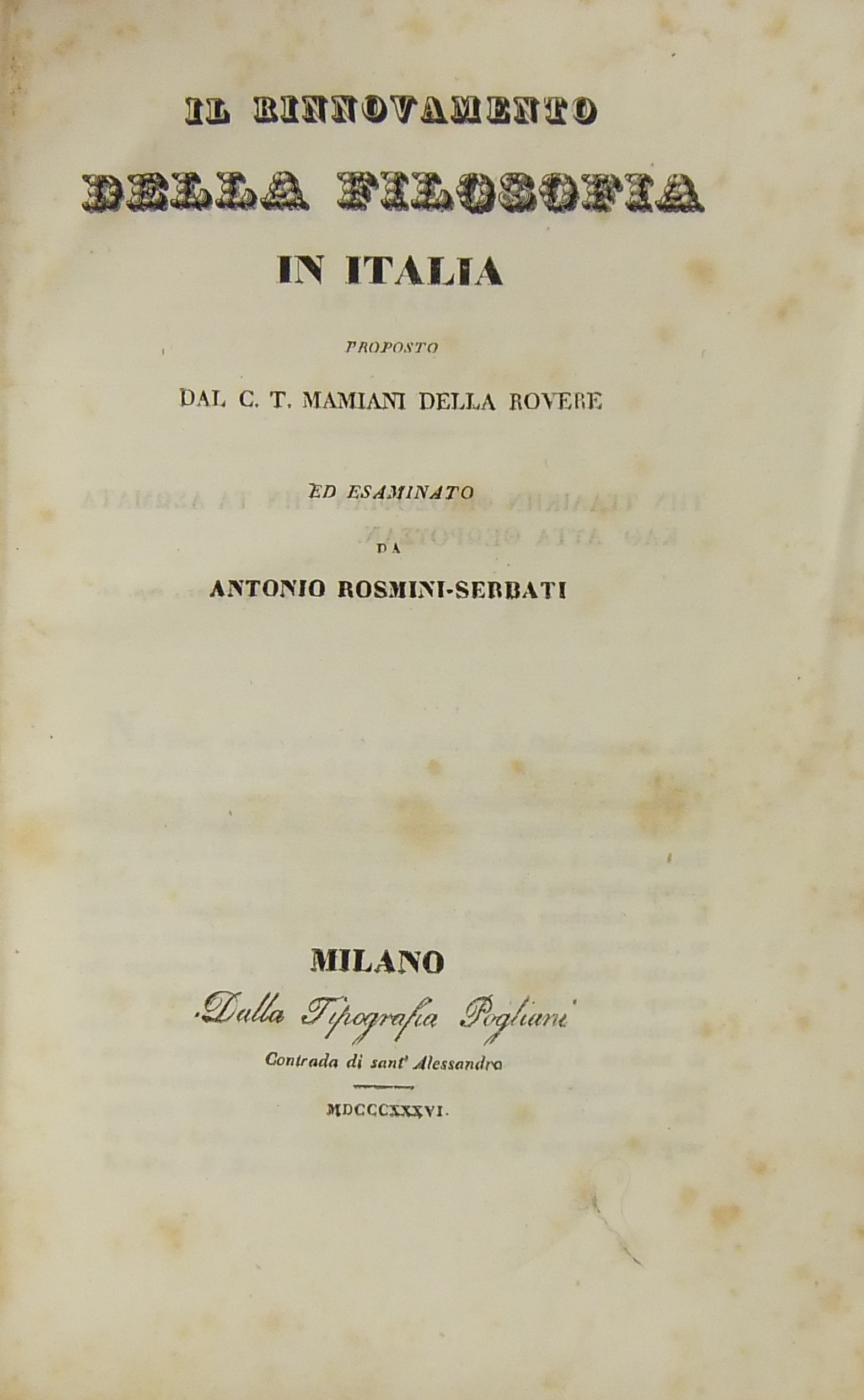Il rinnovamento della filosofia in Italia proposto