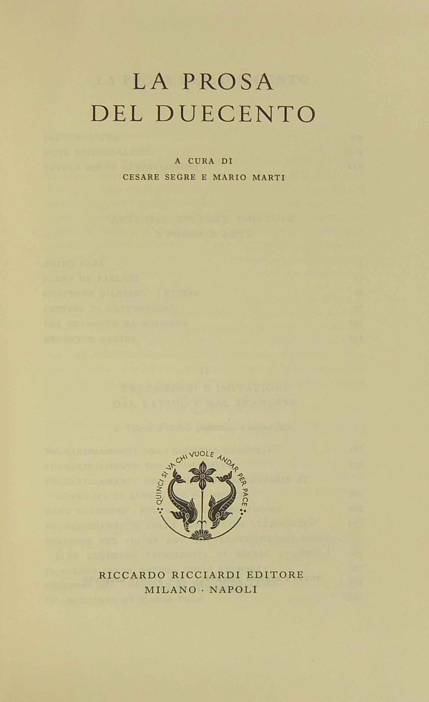 La prosa del duecento. A cura di Cesare Segre e Ma