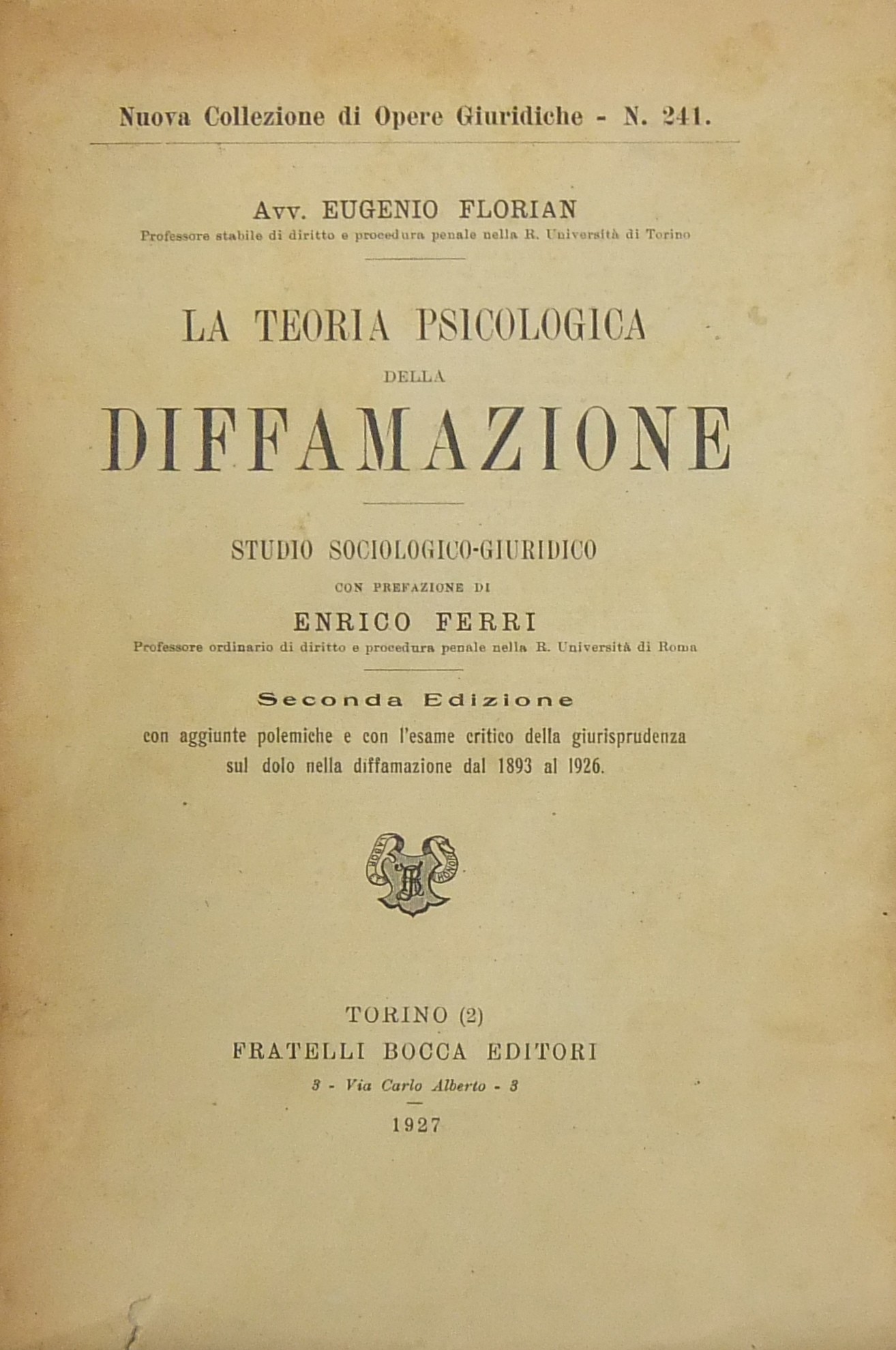 La teoria psicologica della diffamazione. Studio s