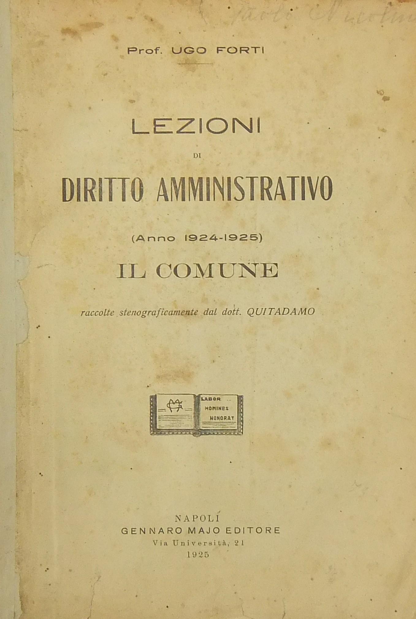 Lezioni di diritto amministrativo. (Anno 1924-1925
