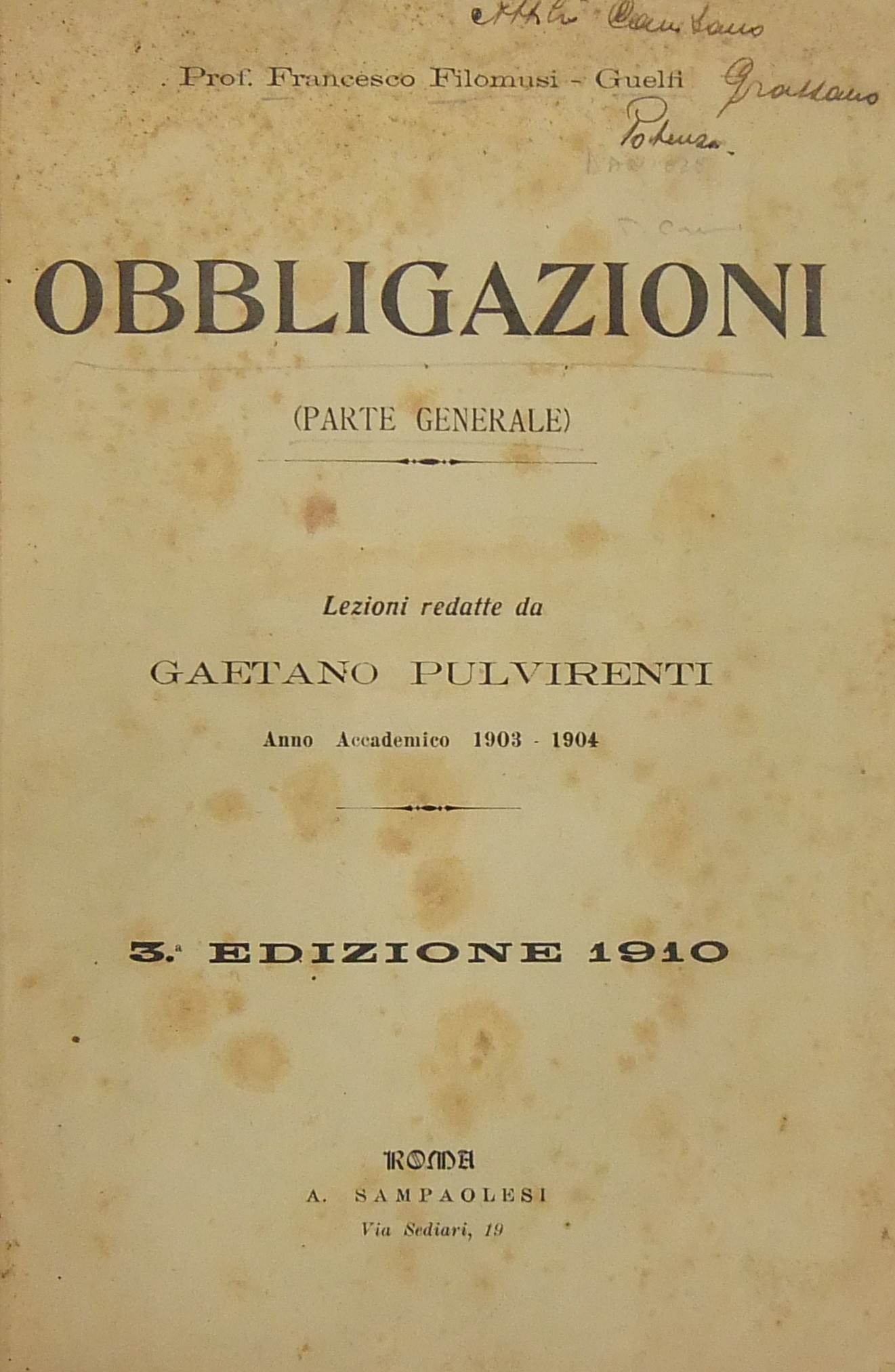 Obbligazioni. (Parte generale). Lezioni redatte da