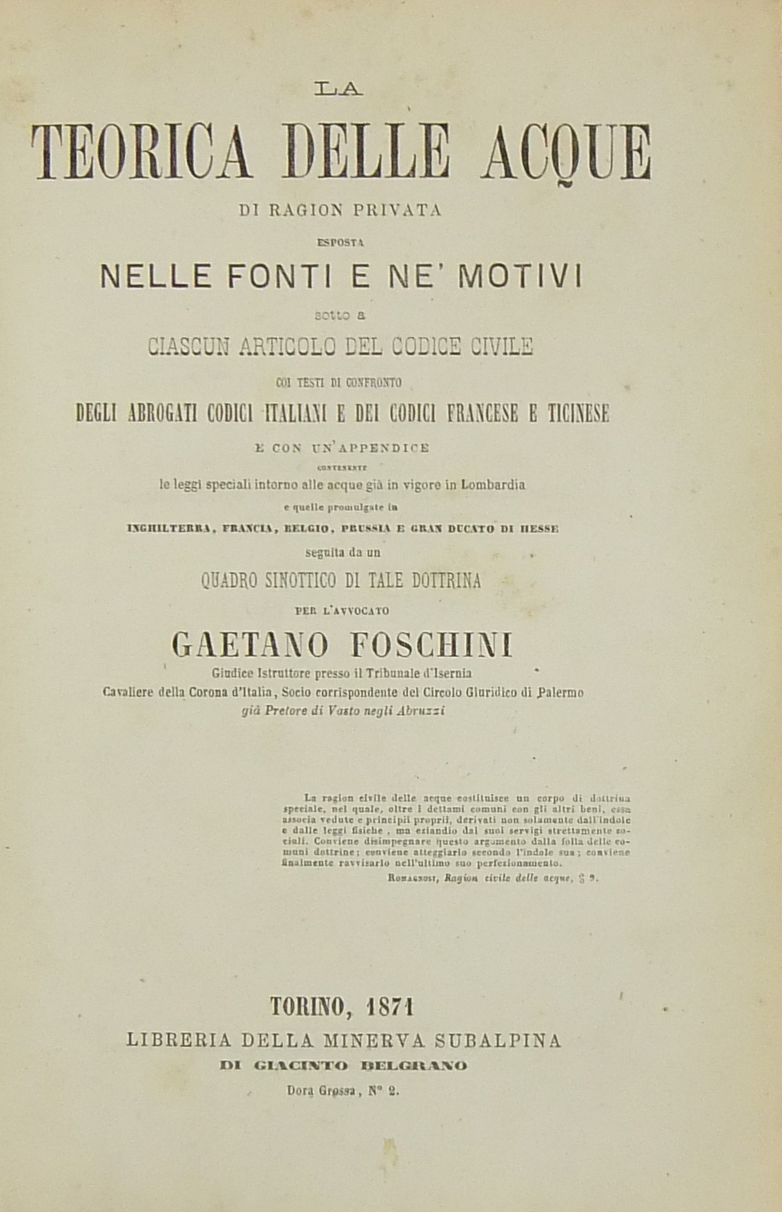 La teorica delle acque di ragion privata. Esposta