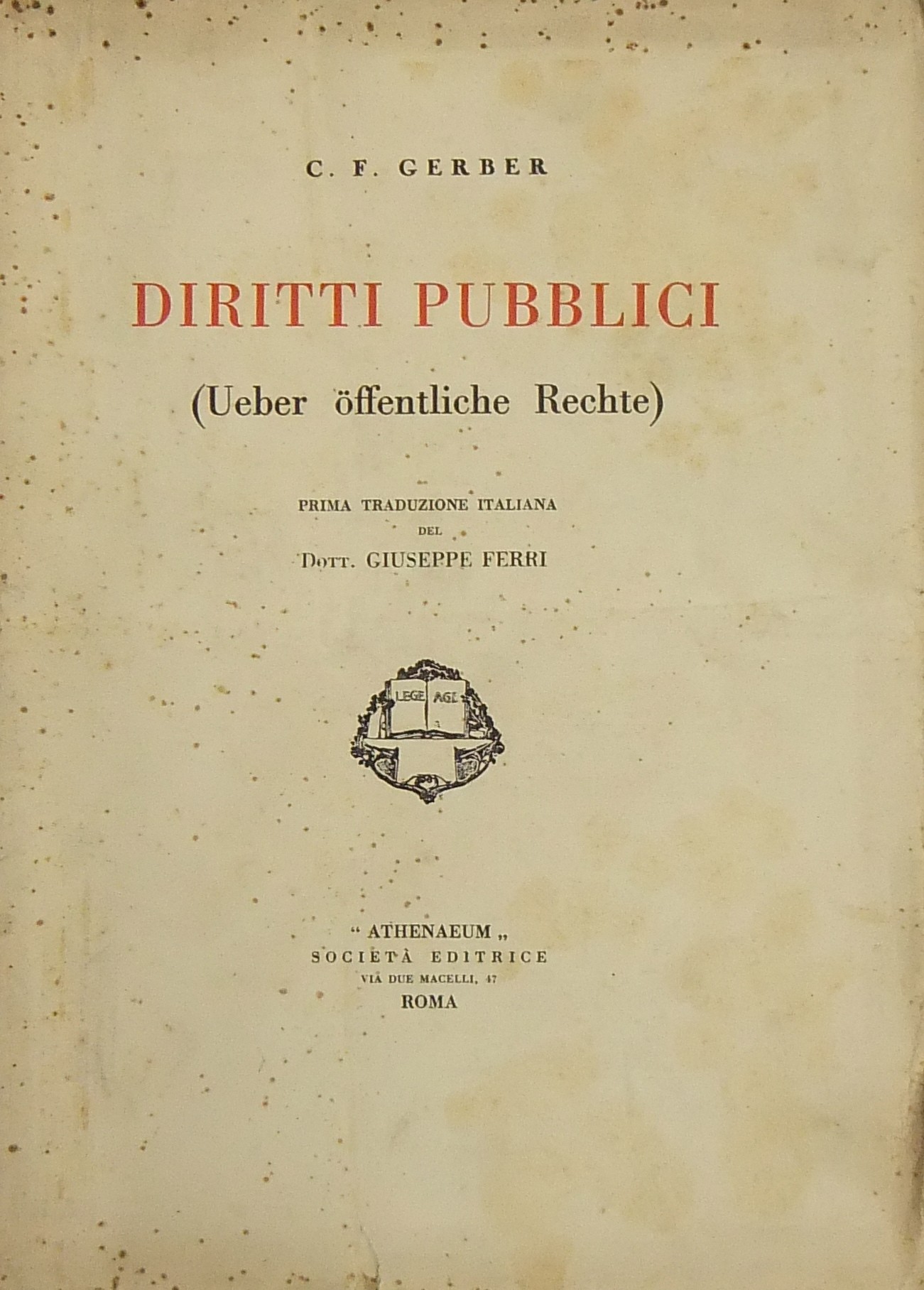 Diritti pubblici. (Ueber offentliche Rechte). Prim