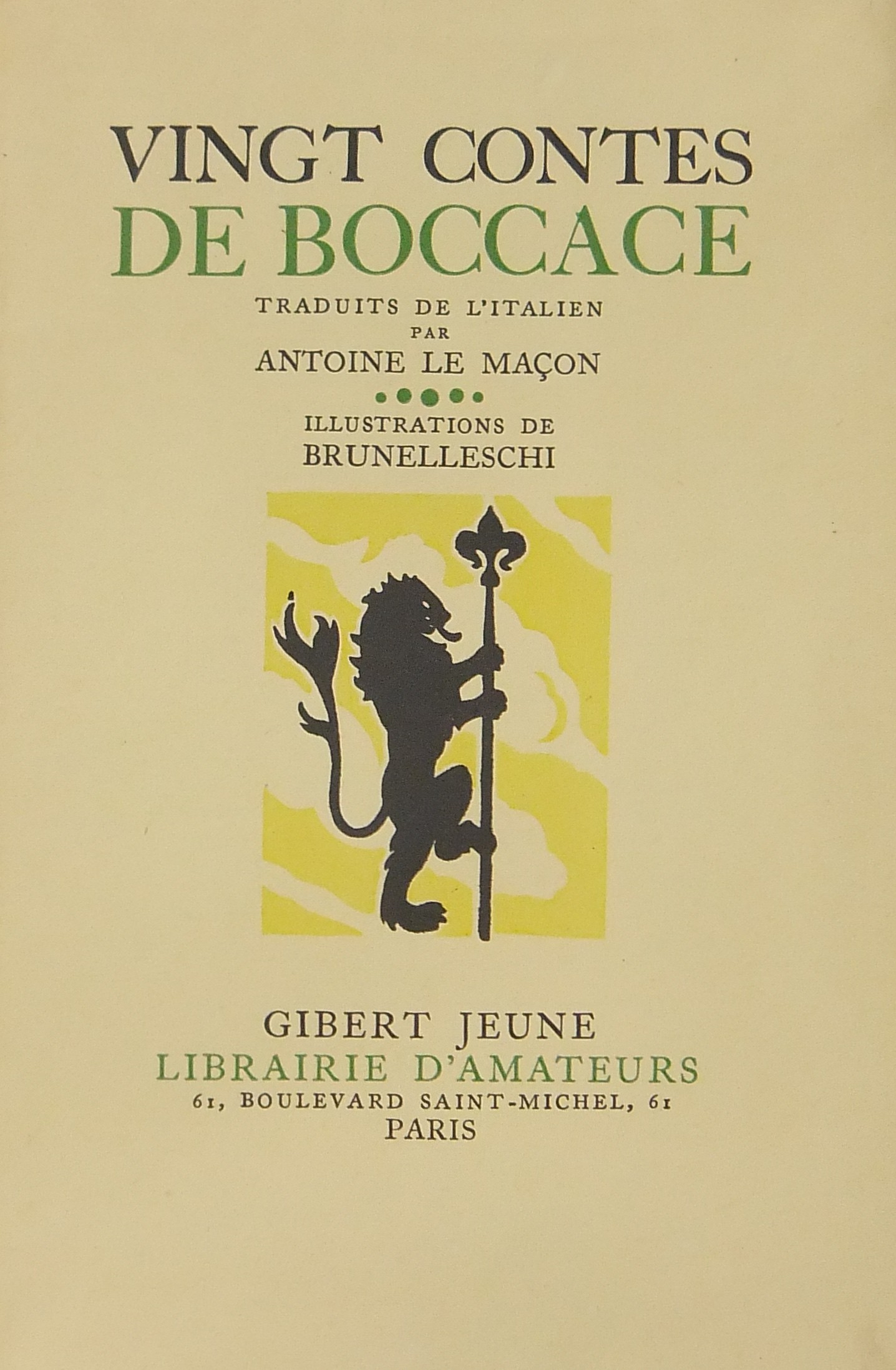 Vingt Contes de Boccace. Traduits de l'italien par
