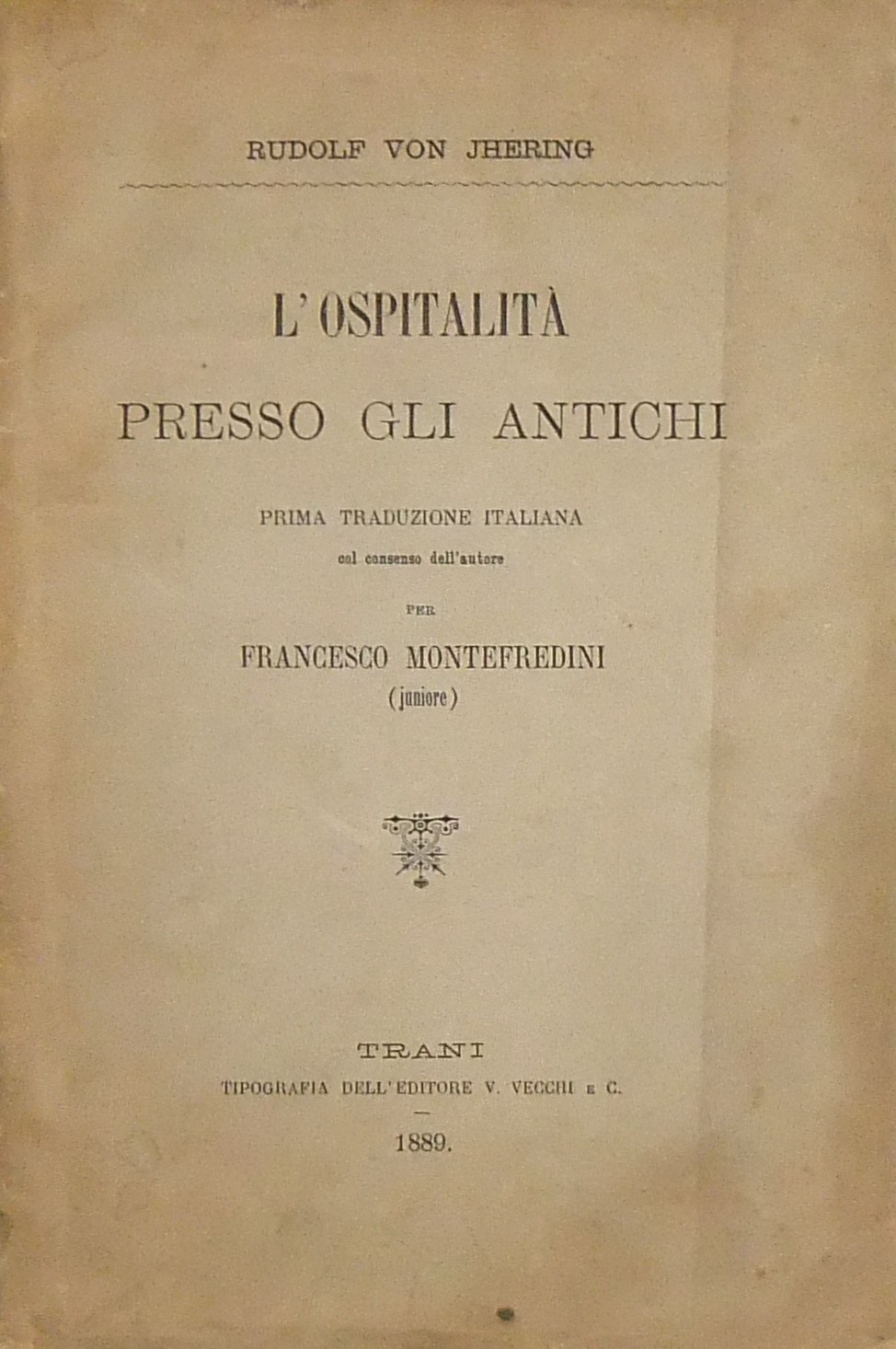 L'ospitalità presso gli antichi. Prima traduzione