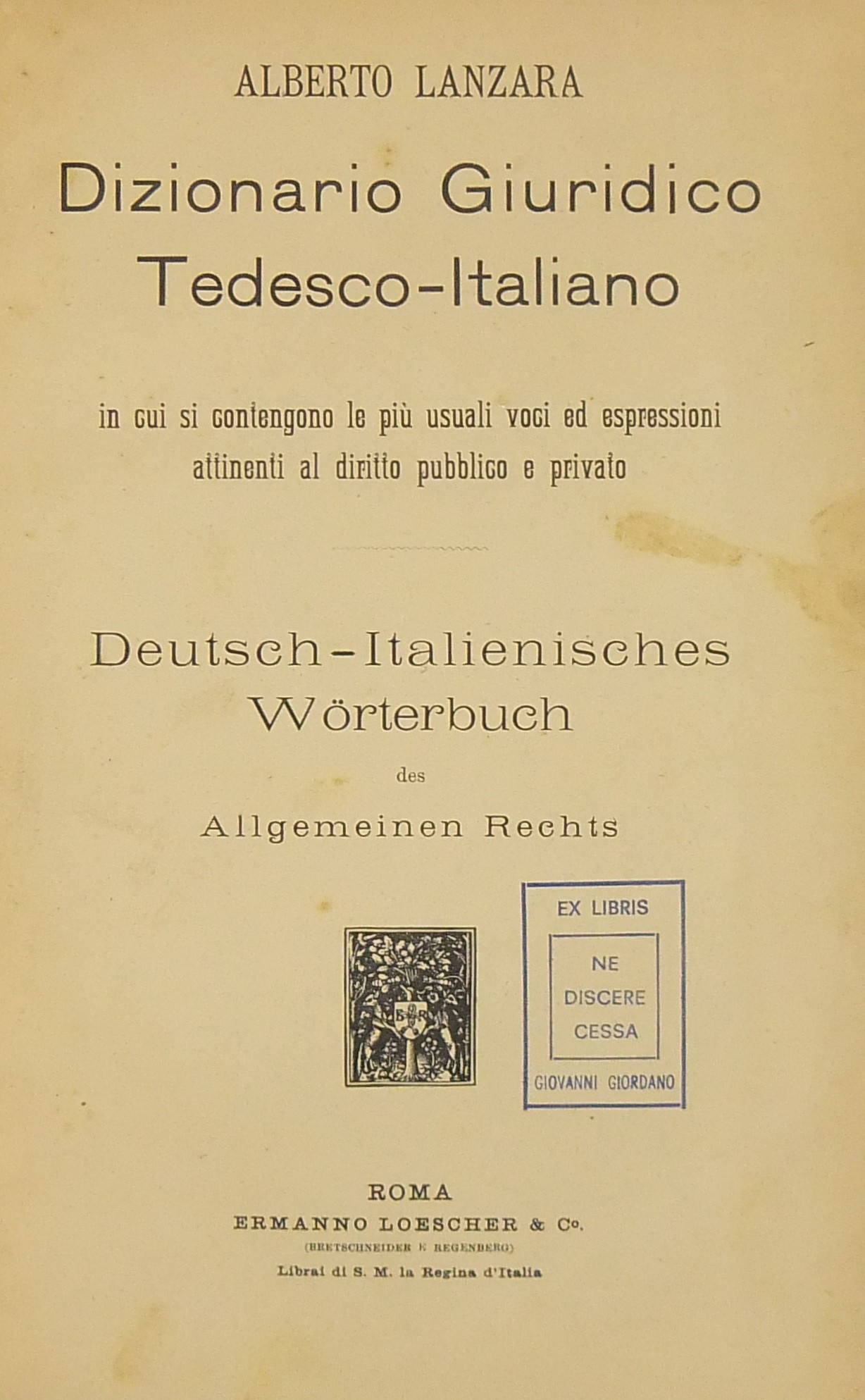 Dizionario Giuridico Tedesco-Italiano in cui si co