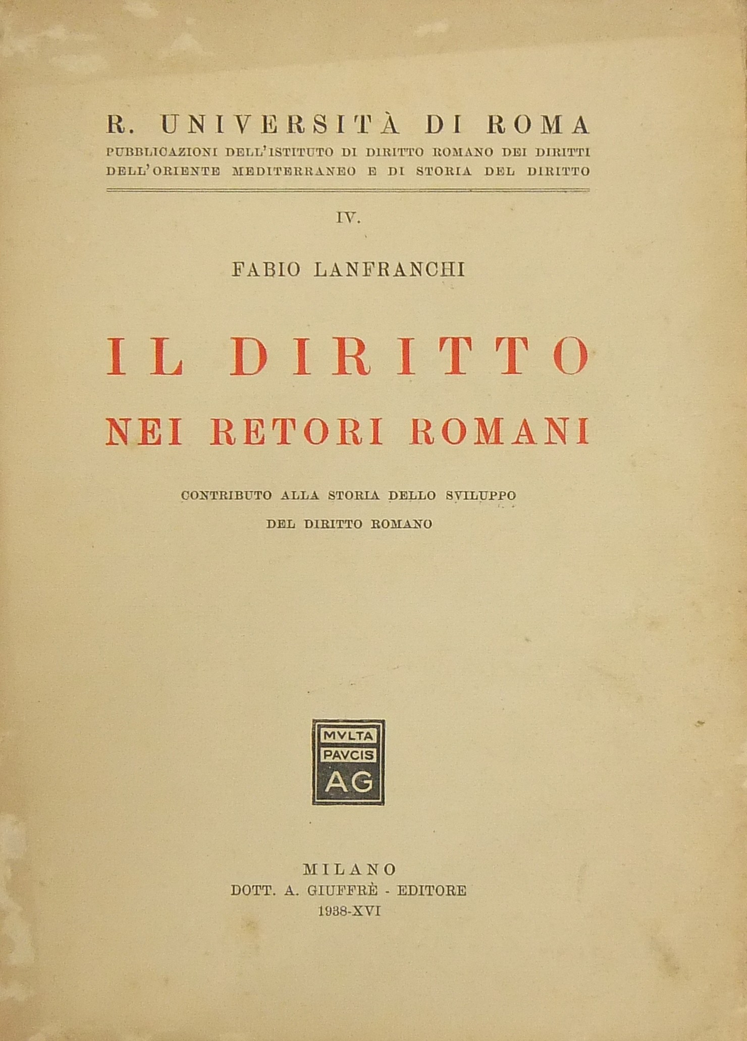 Il diritto nei retori romani. Contributo alla stor