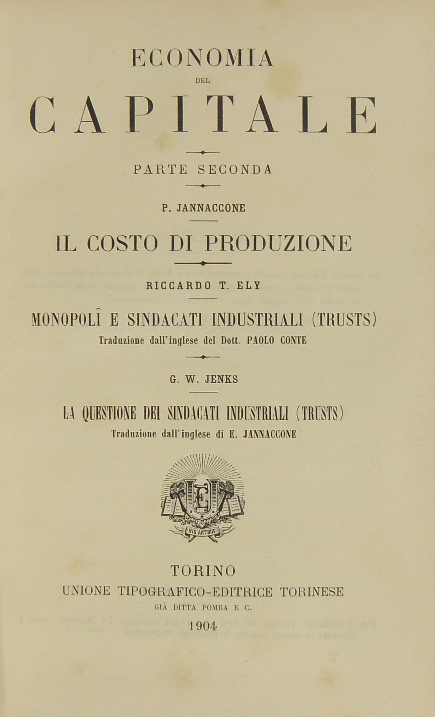 Economia del capitale Il costo di produzione (Jannaccone).