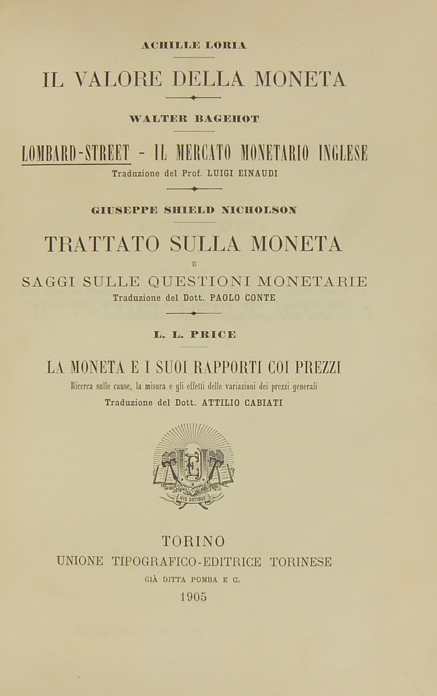 Il valore della moneta (Loria). Lombard-Street. 