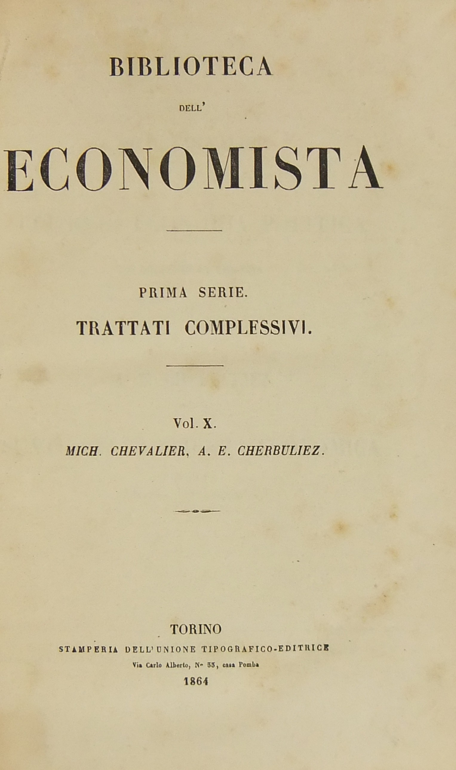 Corso di economia politica al collegio di Francia (Chevalier). 