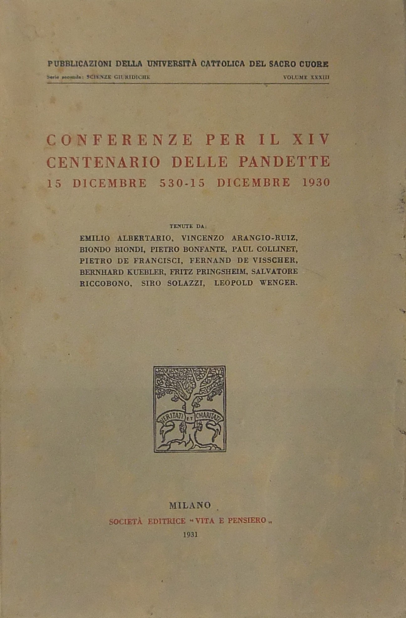 Conferenze per il XIV Centenario delle Pandette.