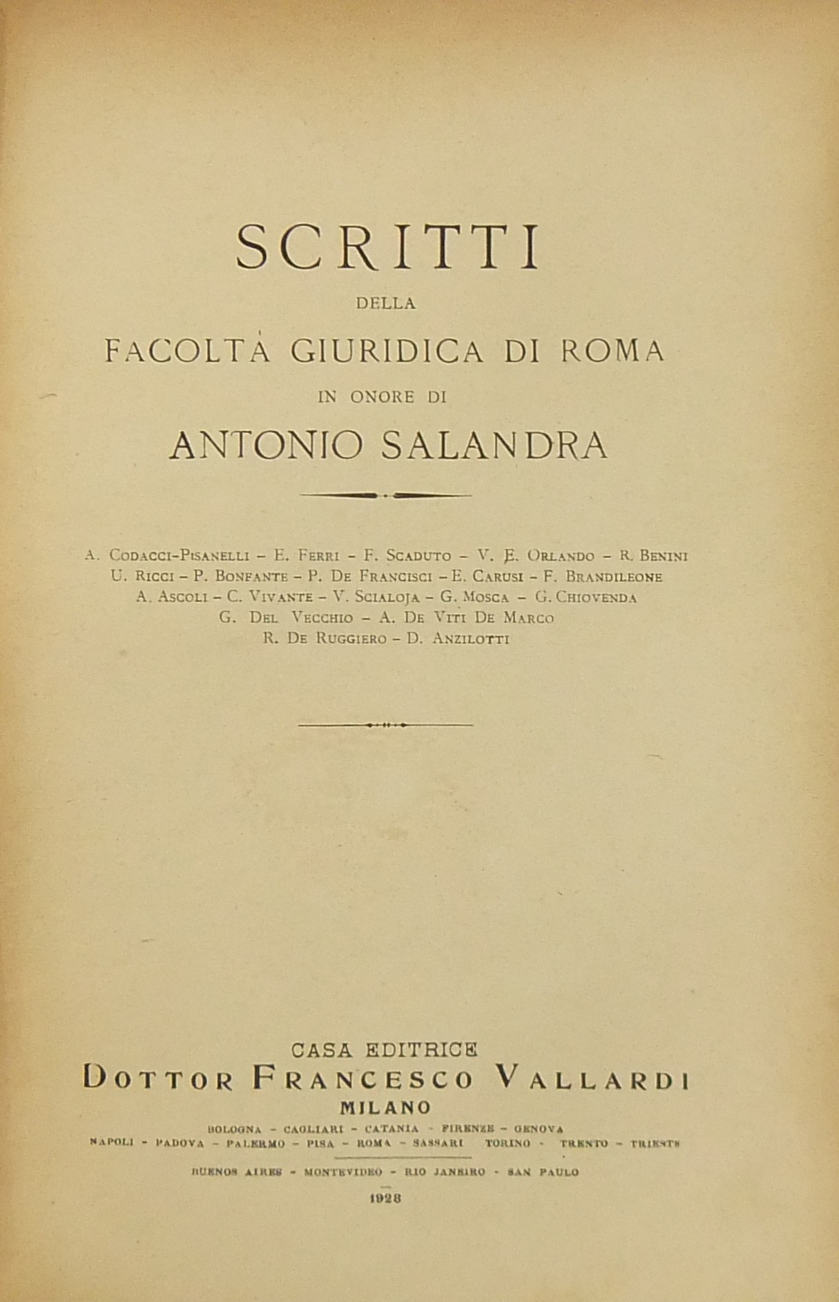 Scritti della Facoltà Giuridica di Roma in onore di Antonio Salandra