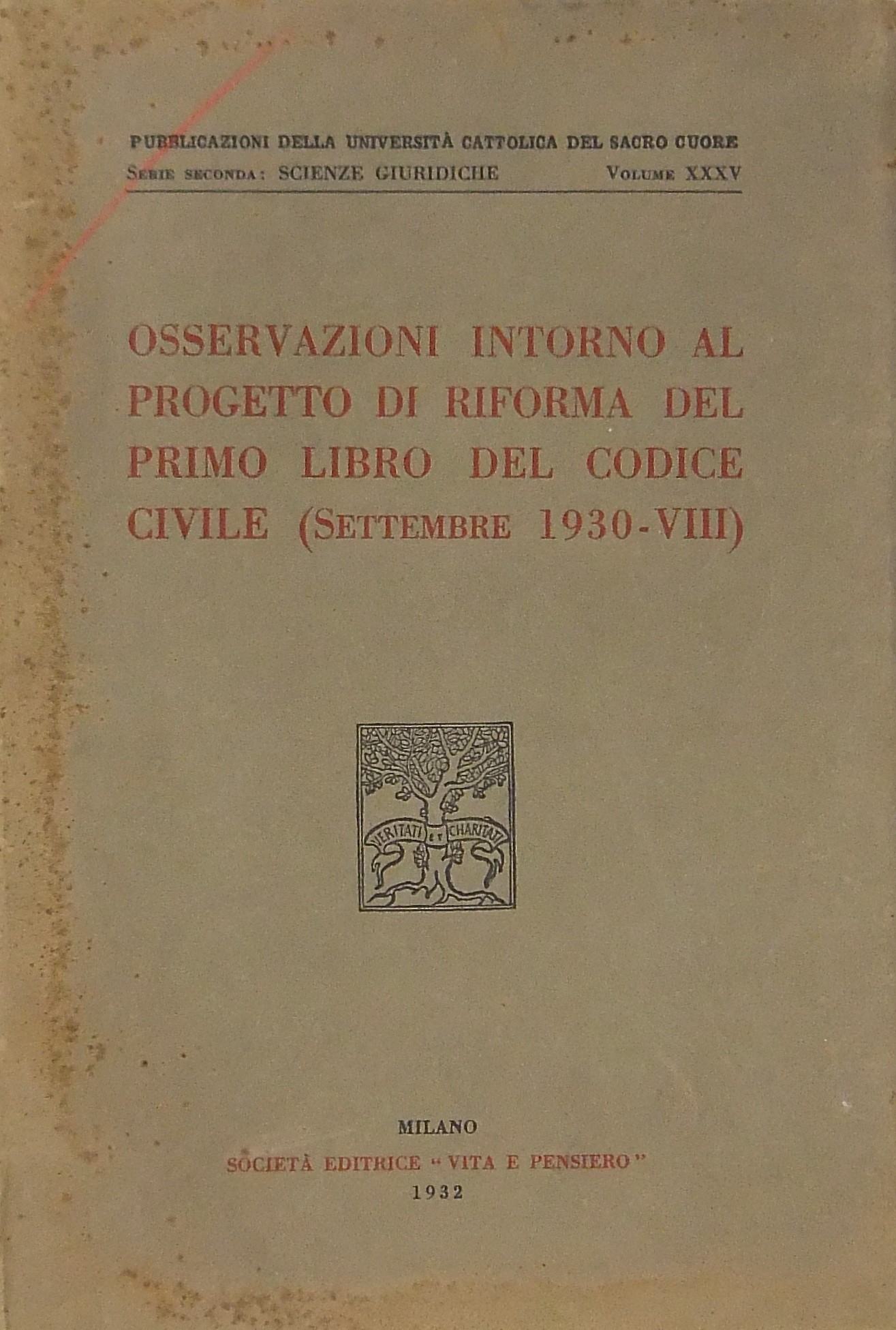 Osservazioni intorno al progetto di riforma del primo libro del codice civile (settembre 1930)